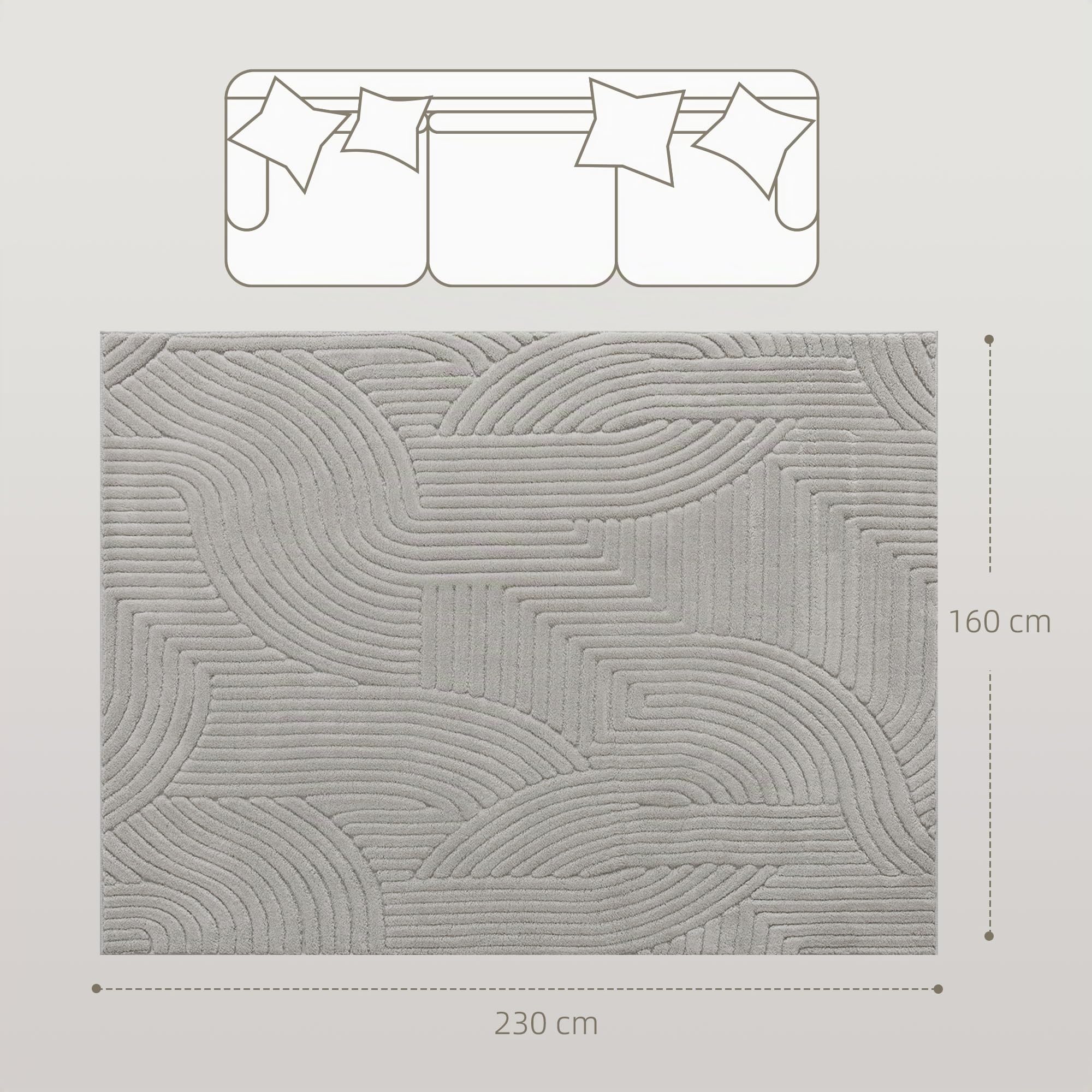 HOMCOM Alfombra Salón 230x160 cm Alfombra Pelo Corto Estilo Moderno Gris | Base Antideslizante, Tejida a Máquina, Tapete, Sala de Estar, Dormitorio, Comedor