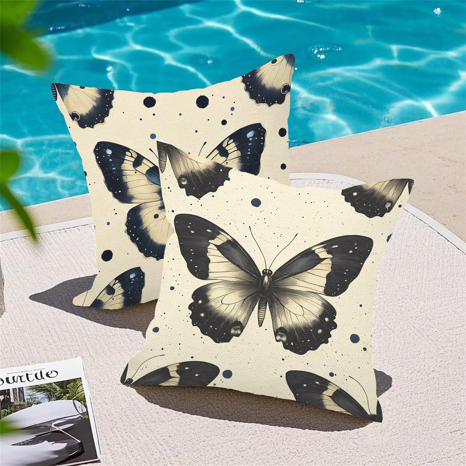 Juego de 4 Fundas Cojines Crema Mariposa 75 x 75 cm Fundas Cojines, Decoración Moderna Cojin Exterior, para Sofá salón Coche Cama Sillas Decoración, Cuadrado Terciopelo Sofá Cojín Exterior m-437