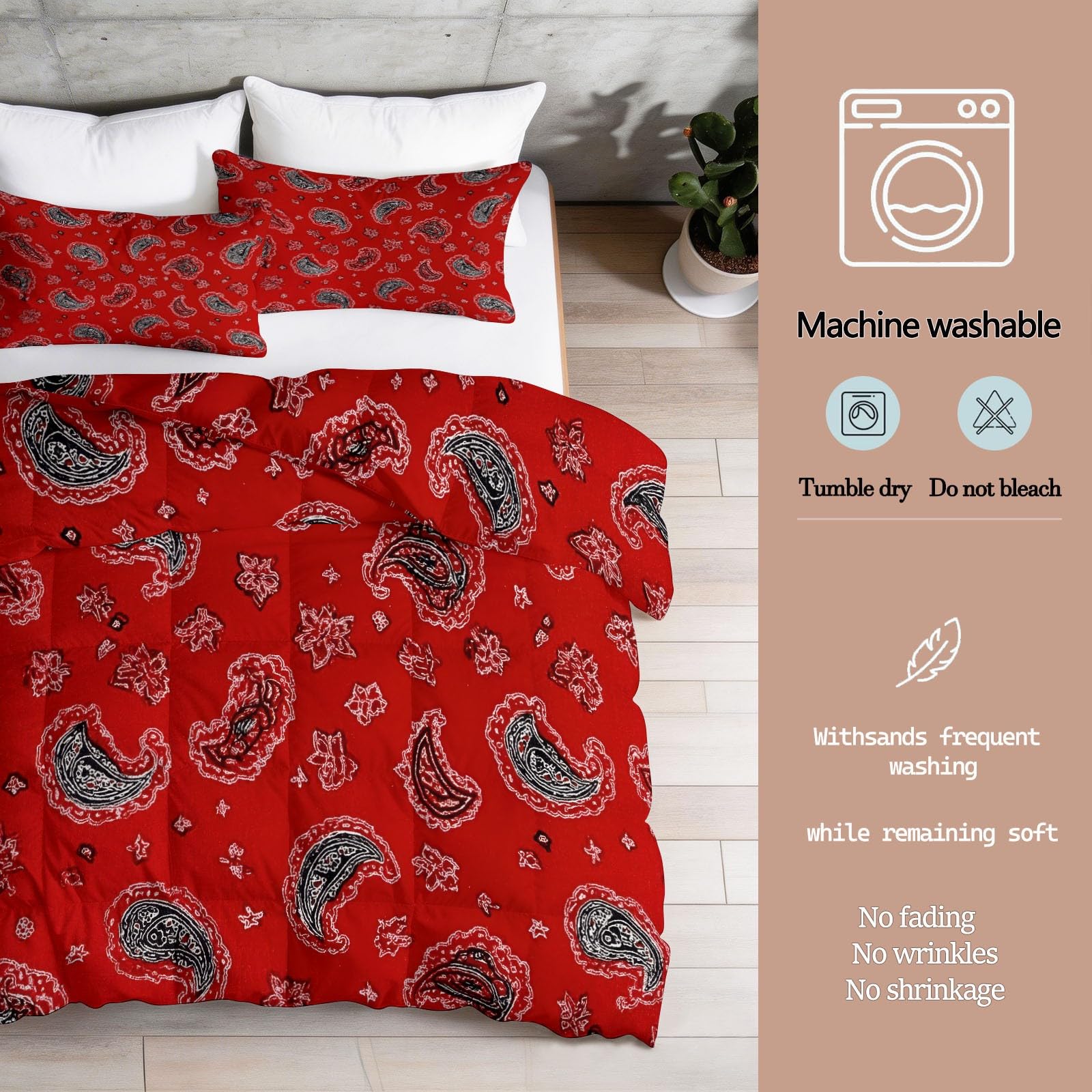 Trapunta estiva 135 x 200 cm Bambino, trapunta vintage tradizionale fiori linee, per letto matrimoniale, leggero e morbido Edredon Atmosfera rossa grigia reversibile senza fodera con 2 federe