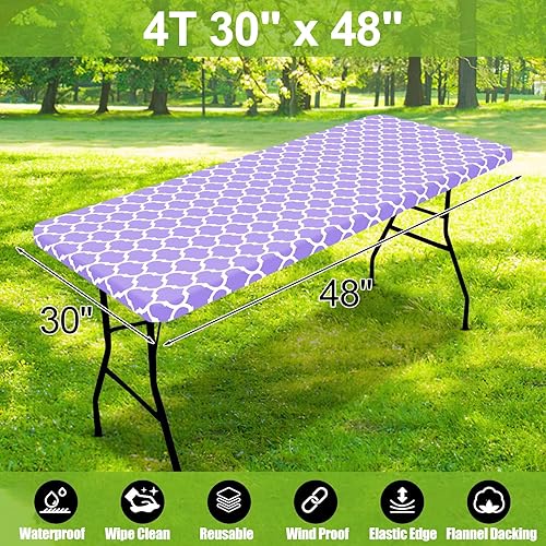 Miniatura 175 de Smiry - Mantel rectangular para mesa de pícnic, impermeable, elástico, ajustable para mesas de 6 pies de vinilo con parte trasera de franela Verde