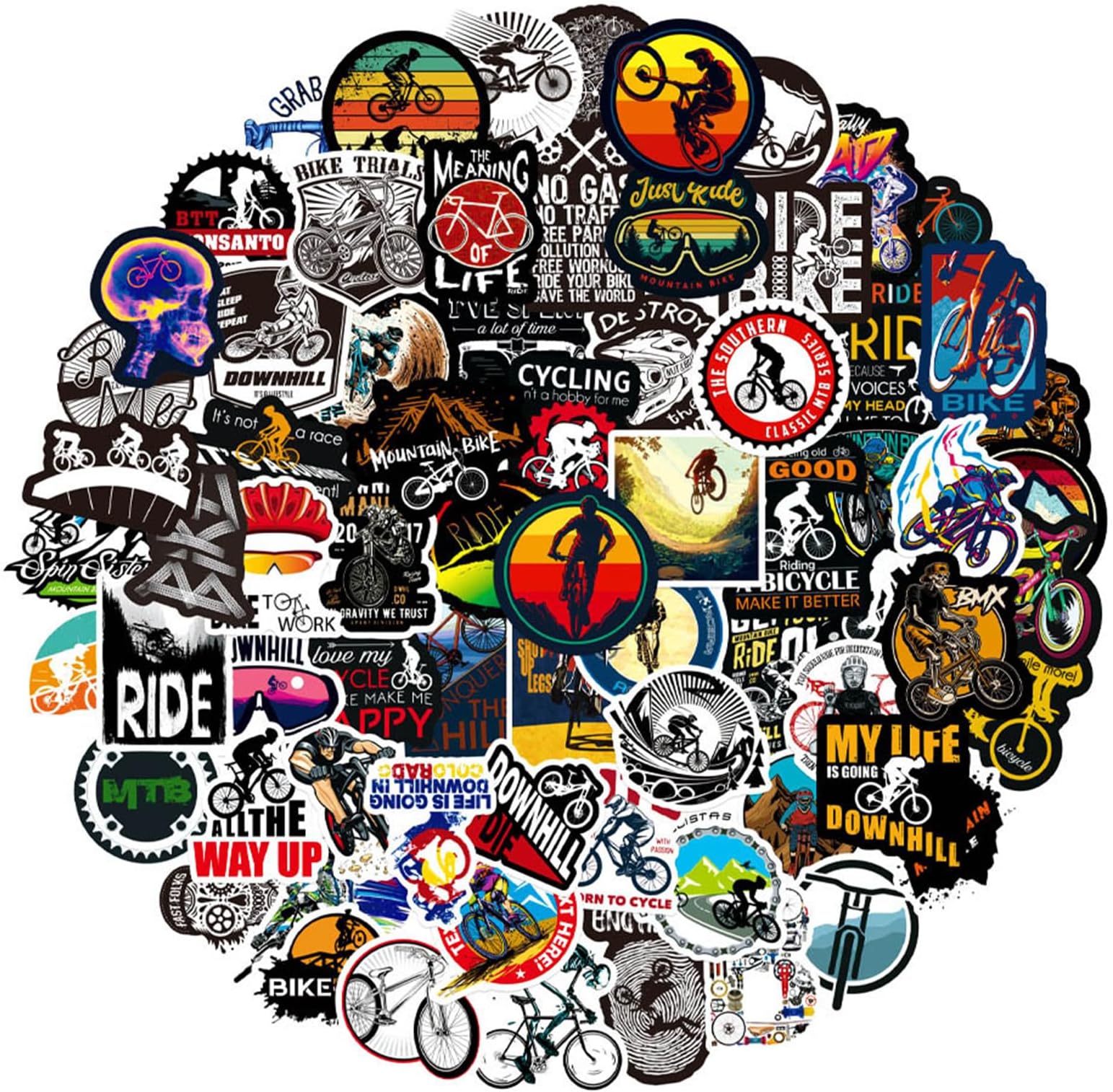 100PCS Mountain Bike Stickers,Cute Mountain Cycling Vinyl Waterproof Decals for Adults Water Bottle Laptop Birthday Gift Supplies