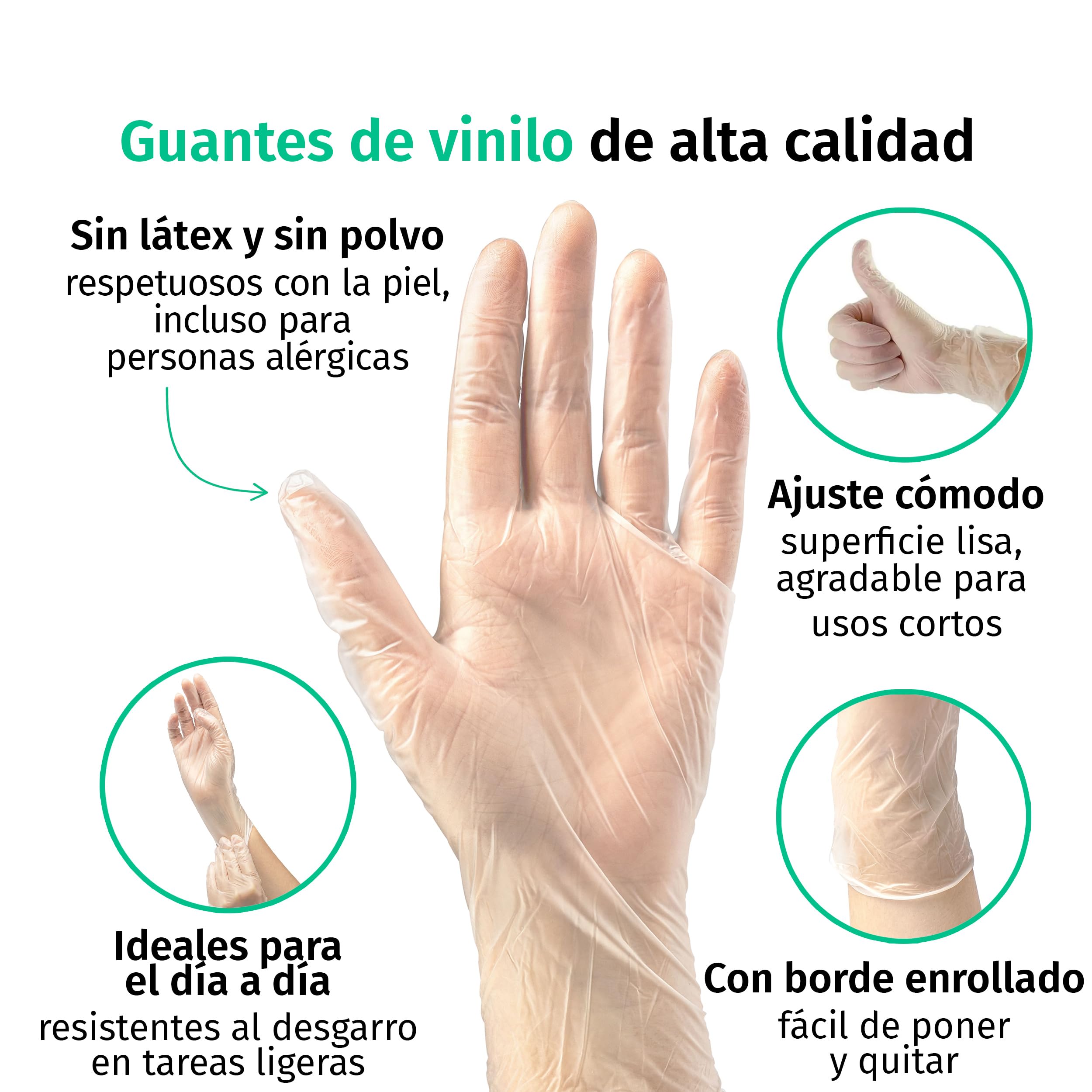 SF Guantes de vinilo desechables M transparentes – 1000 (10x100) unidades, sin polvo y sin látex, guantes desechables para limpieza, cocina y uso médico