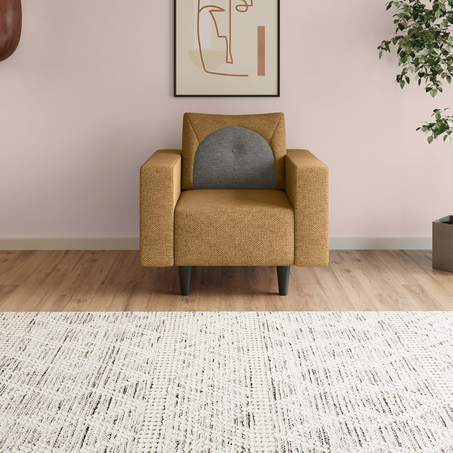 Interio by Godrej Cresco 1-Seater Fabric Sofa | 3-Year Warranty, Solid Wood, Camel and Taupe