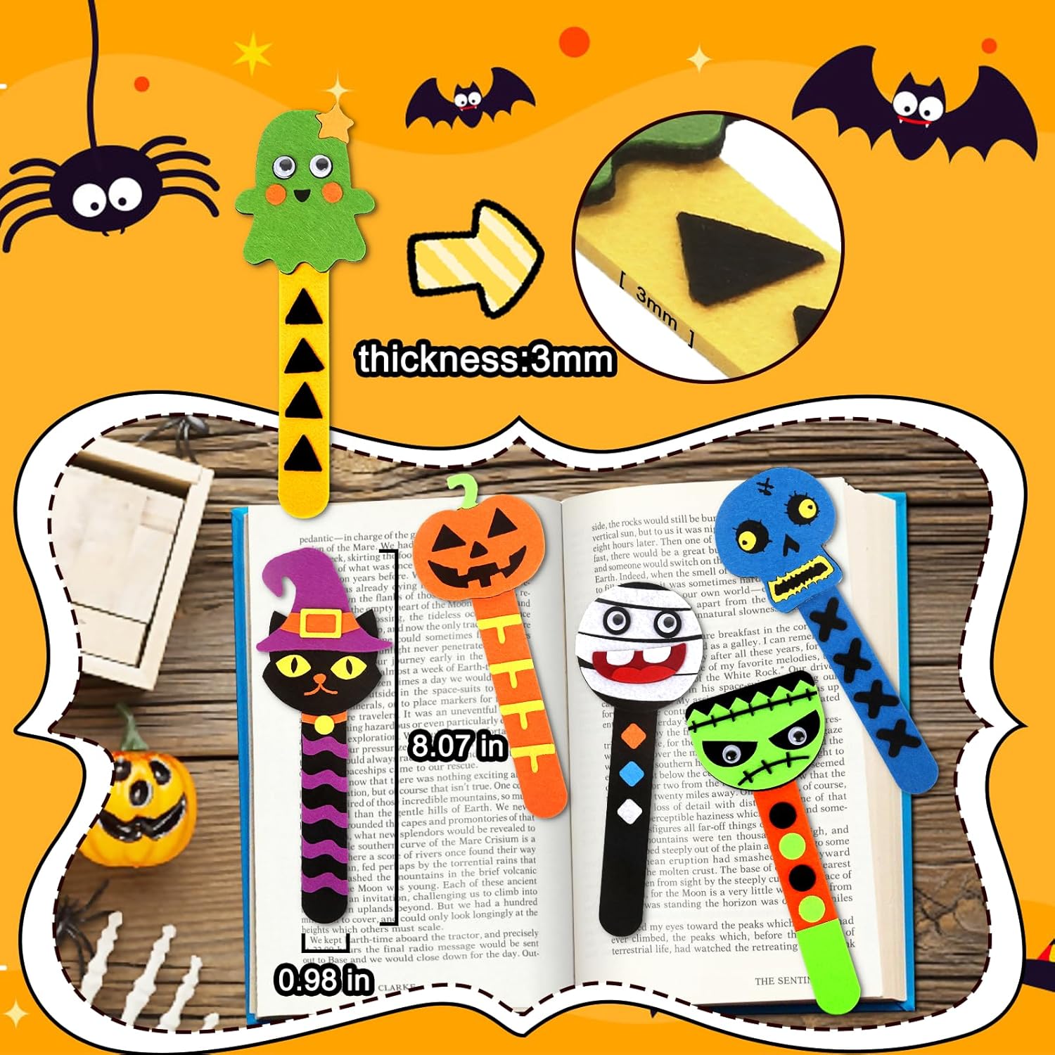 24pcs Halloween Bookmarks DIY Gifts Halloween Party Favors,Halloween Crafts for Kids Ages 4-8,Classroom Prizes Crafts Supplies,Halloween Trick or Treating Goodie,Treat Bags Gifts Fillers Bulk
