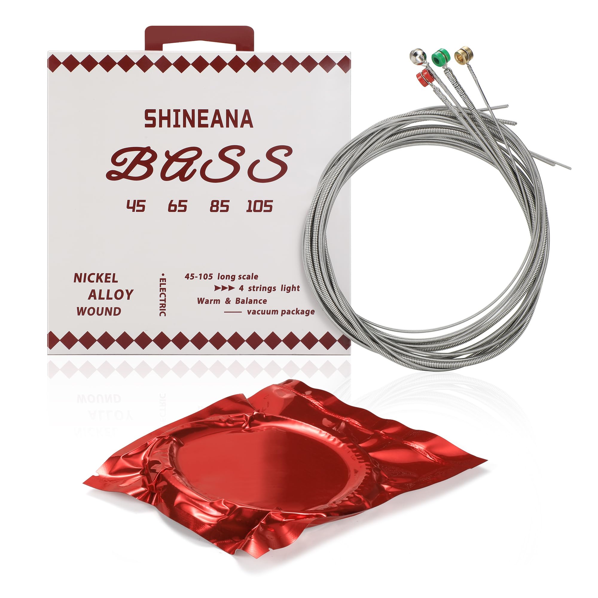 4-String Electric Bass Strings - Nickel Alloy Wound with German Hex Steel Core, Silver