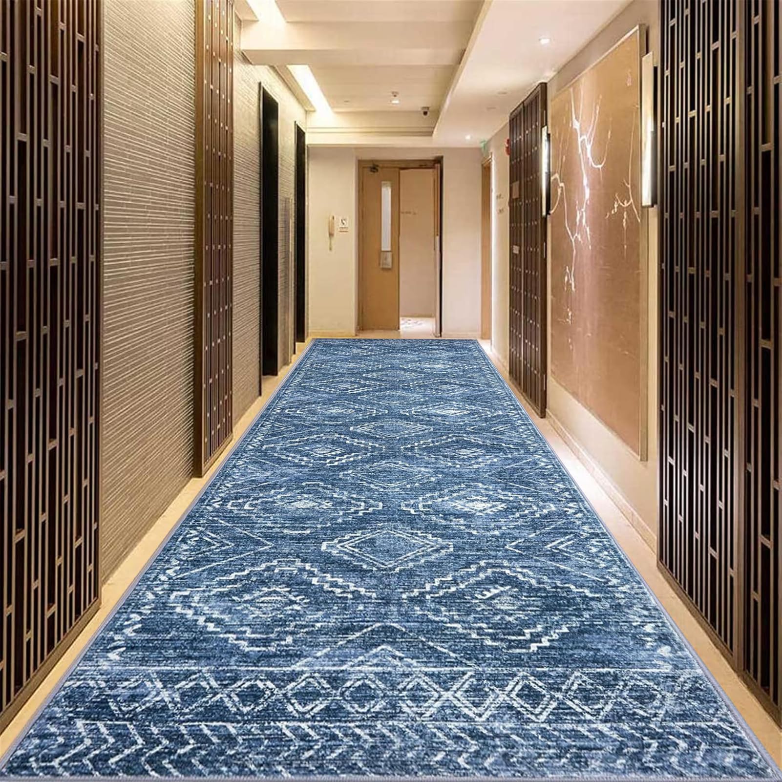 Tapis de couloir bohème vintage 1.4x10m antidérapant à poil ras