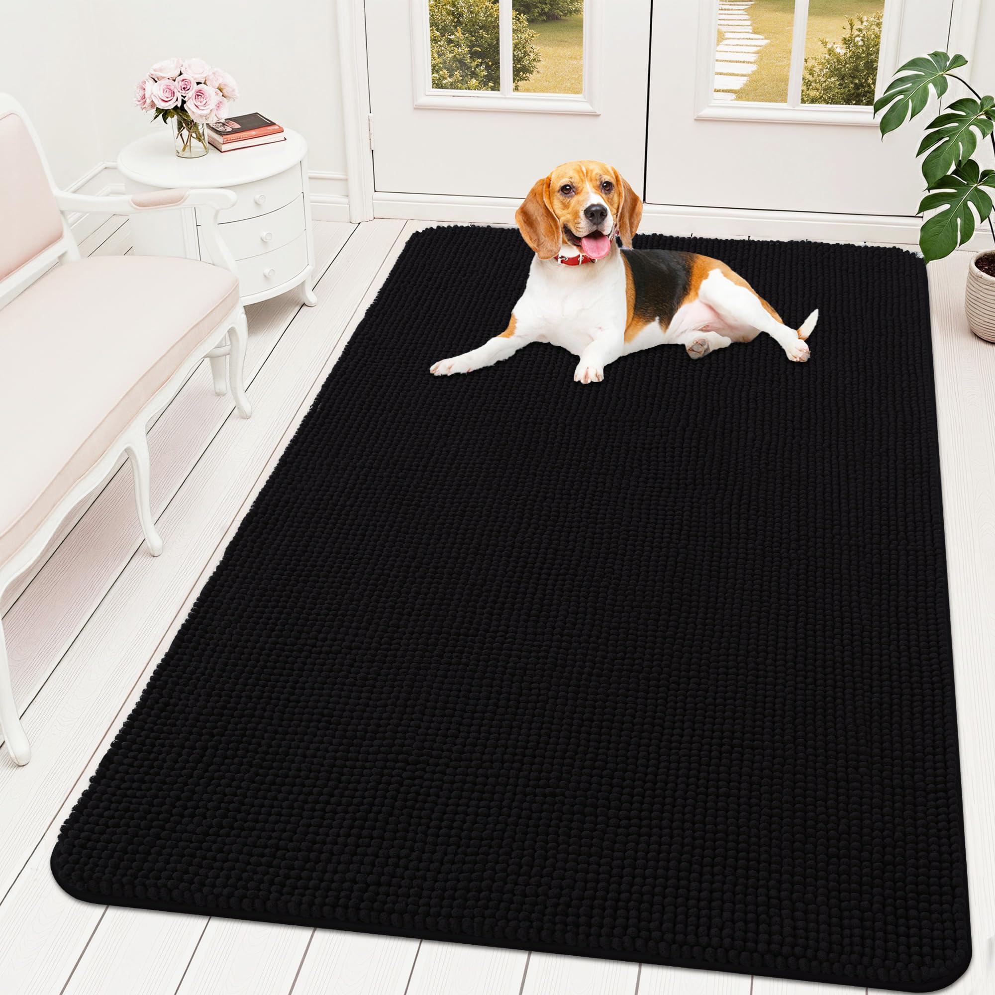 OLANLY Dog Door Mat for Muddy Paws 59x35, Absorbent Chenille Mud Doormat