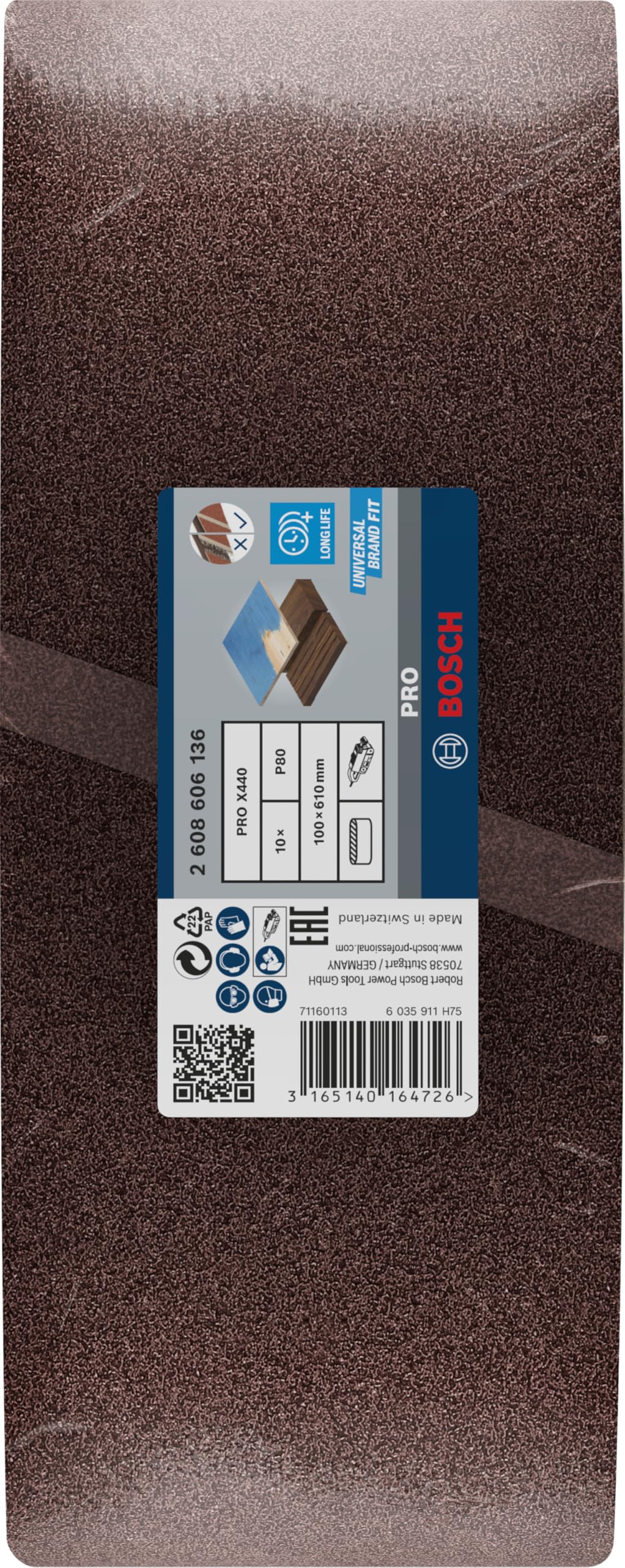 Bosch Professional 10 ud. Estuche de Bandas de Lija X440 Best for Wood and Paint (para Madera y Pintura, 100 x 610 mm, Grano 80, Accesorios para Lijadoras de Banda)
