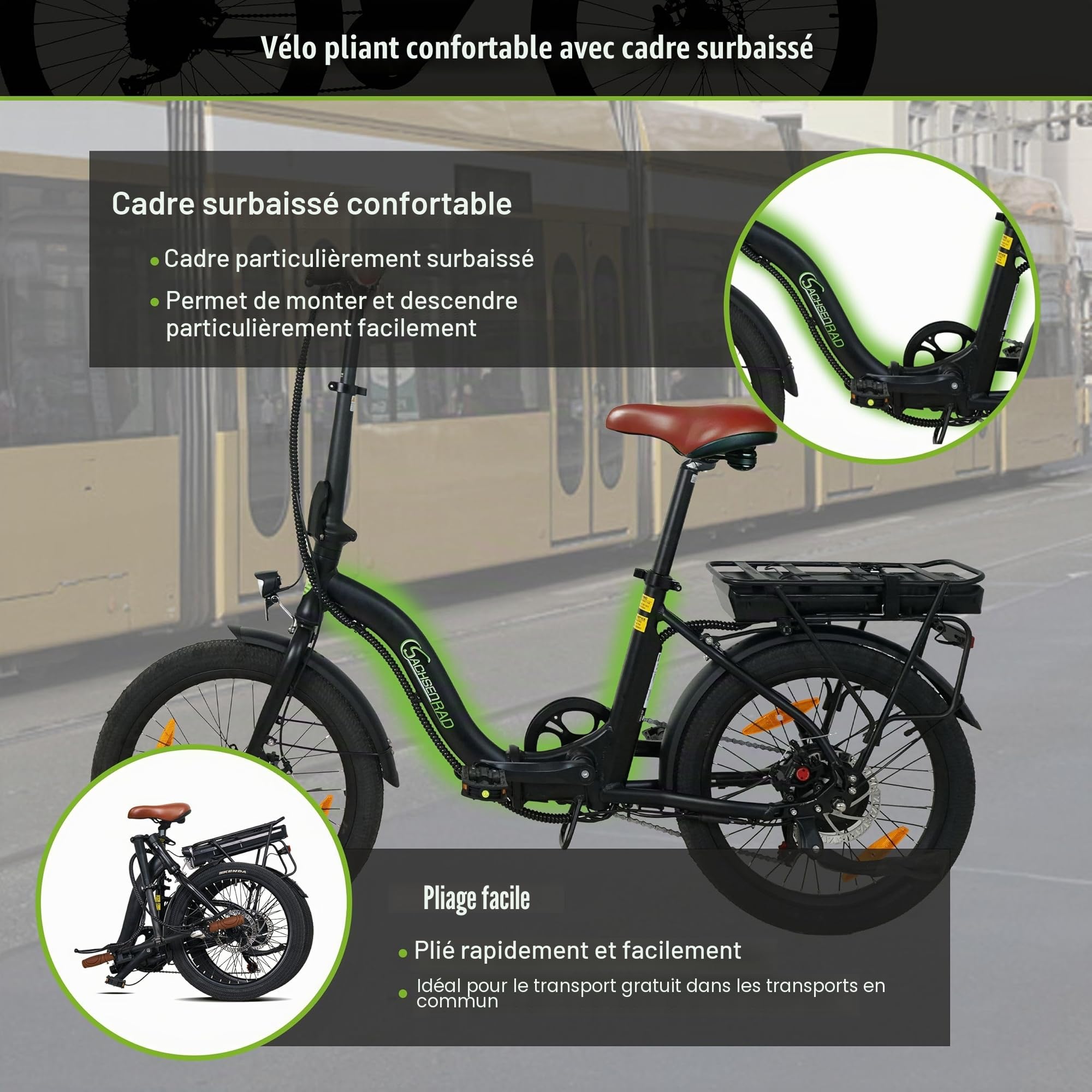Vélo Électrique Pliable 20 Pouces F2 Farmers VAE Pliant Adulte avec Enjambement Bas Batterie 470Wh Autonomie 130km Confortable et Homologué Route