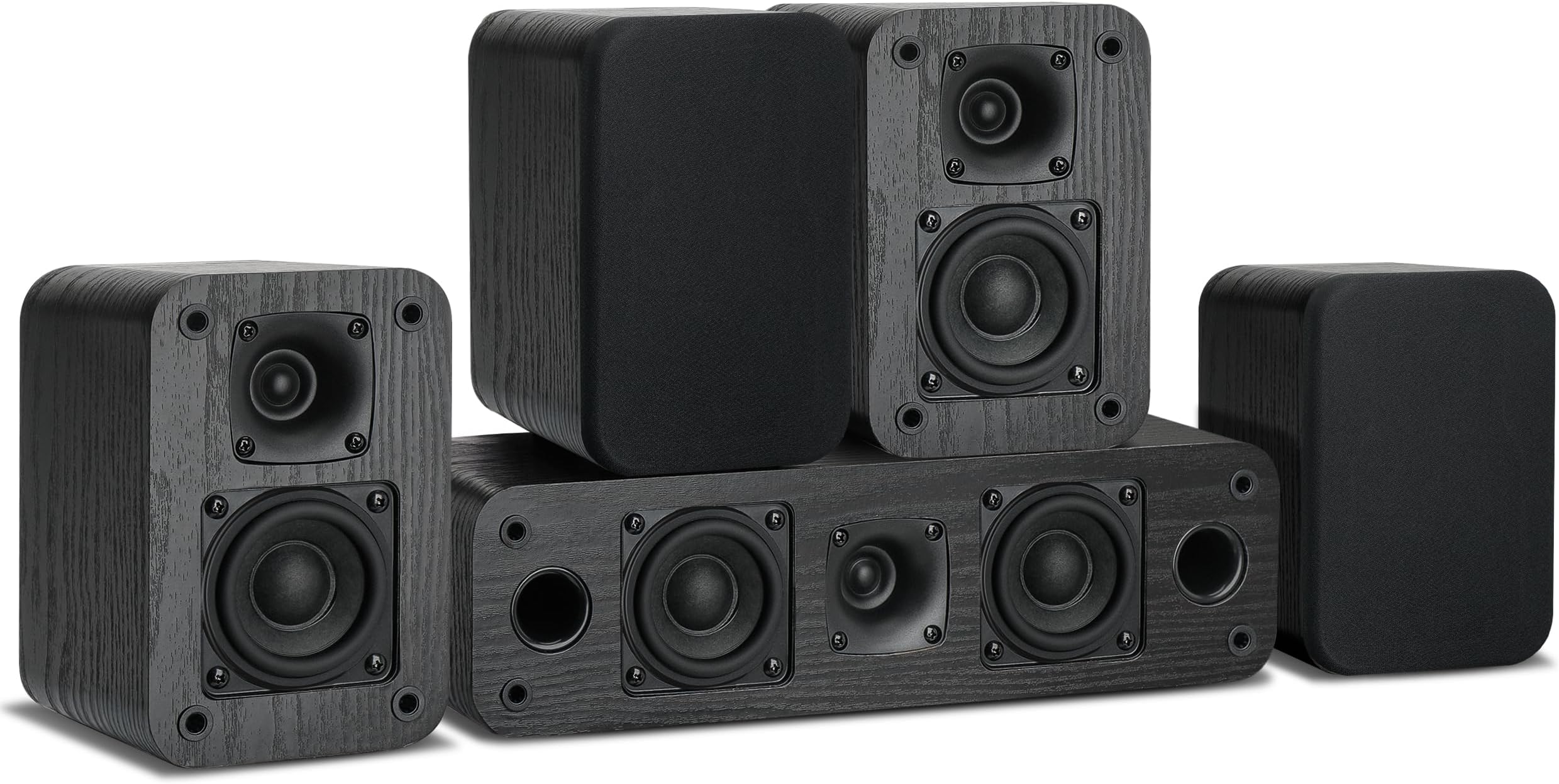 Saiyin 5.0 Channel Surround Sound Systems for Home Theater | 160 Watts Peak Power | Passive Speakers with Black Classic Retro Wood Grain | Amplifier or Receiver Required | Cable Not Included
