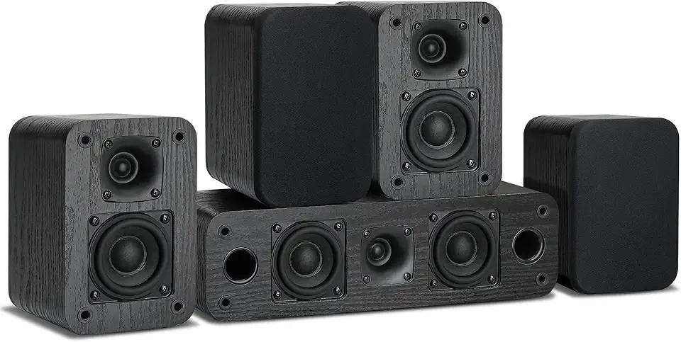Saiyin Sistema Som Surround 5.0 Home Theater | Potência Pico de 160 Watts |cx Acústicas Passivas com Acabamento Em Madeira Clássica Retrô Preta | Amplificador Ou Receptor Necessário | Cabo Não Incluso