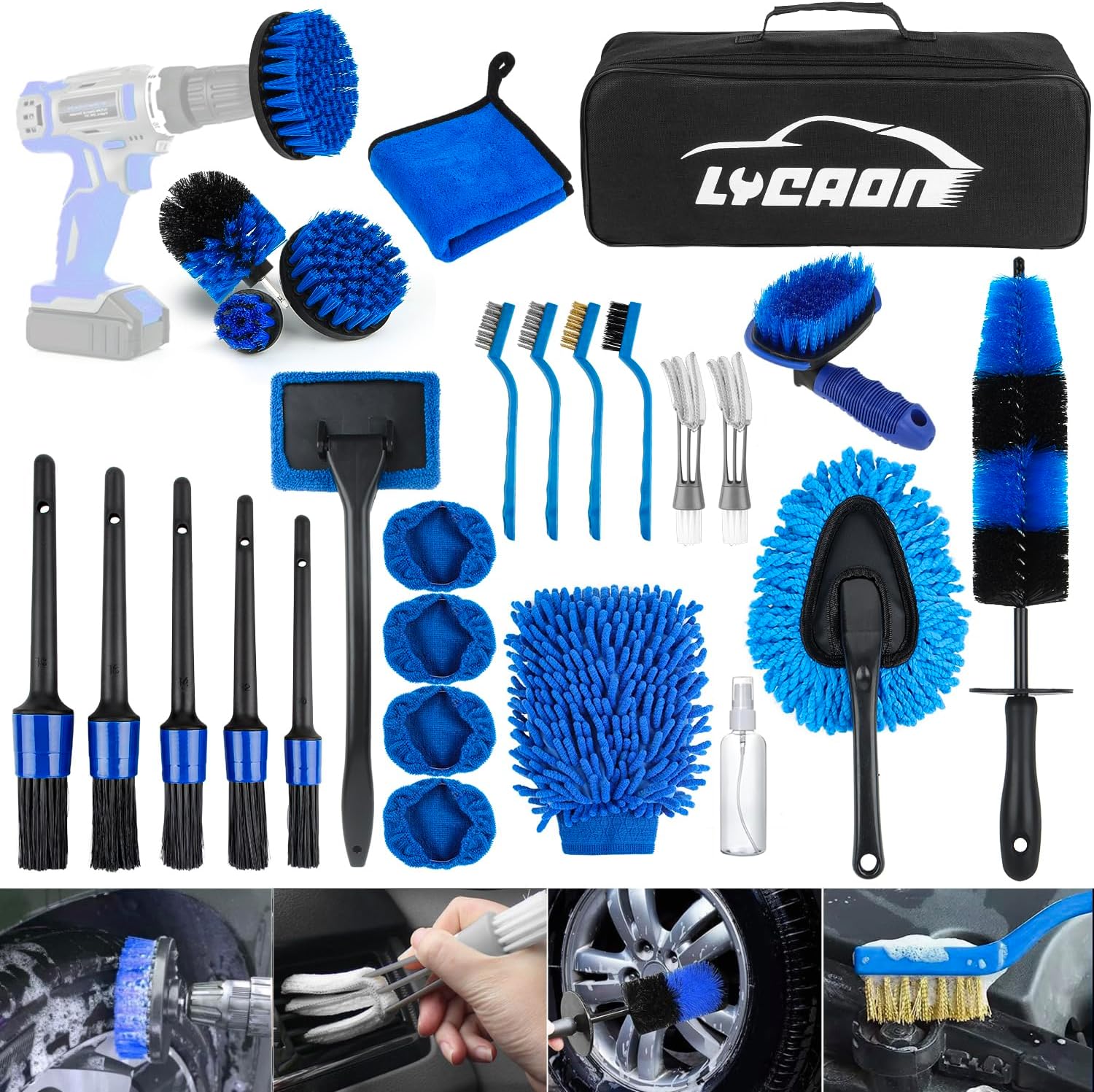 LYACON 28PCS Car Detailing Kit Car Cleaning Wash Brush Set, Auto