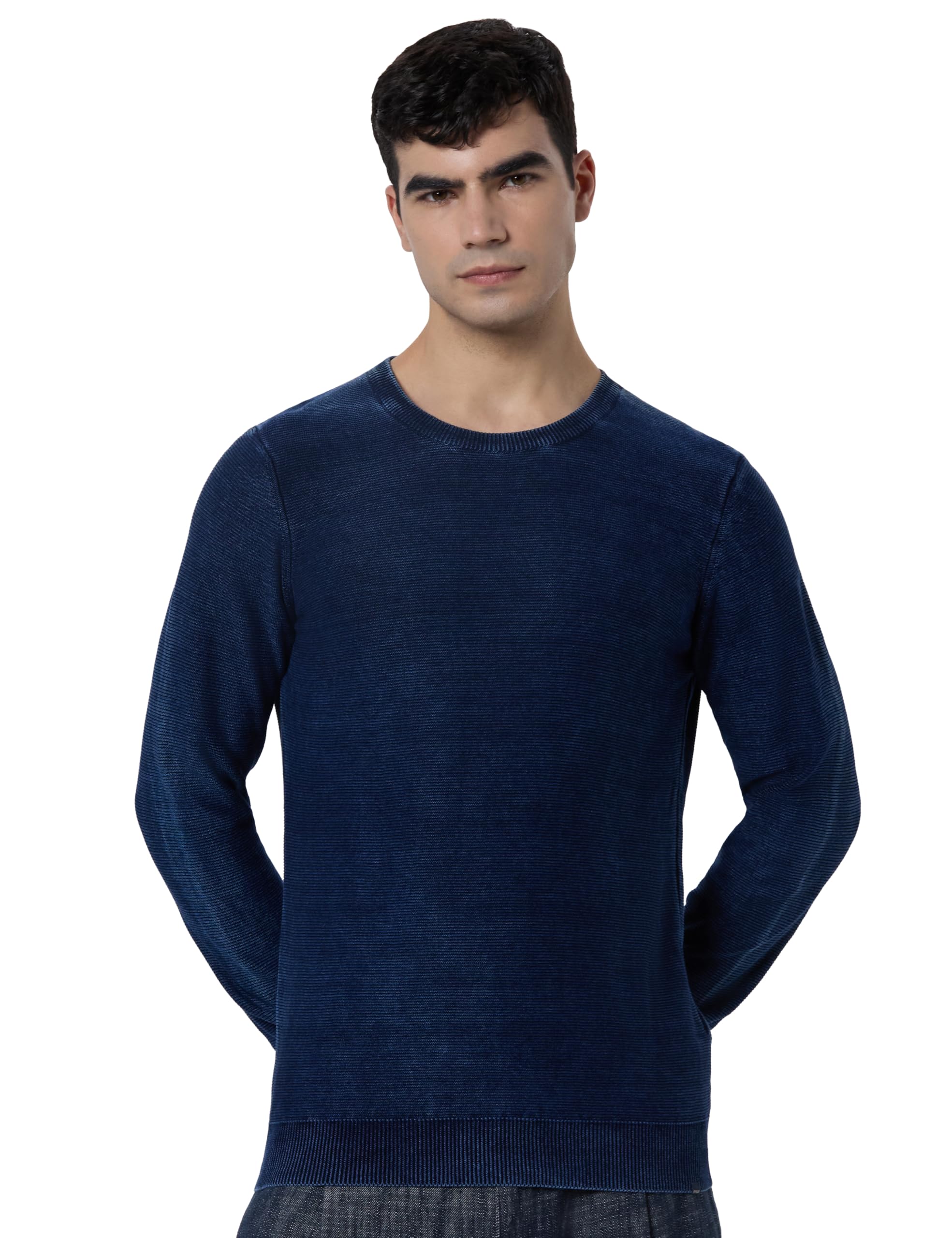 spykar Men Blue Slim Fit Full Sleeve Round Neck Solid Casual Sweater-picture-33