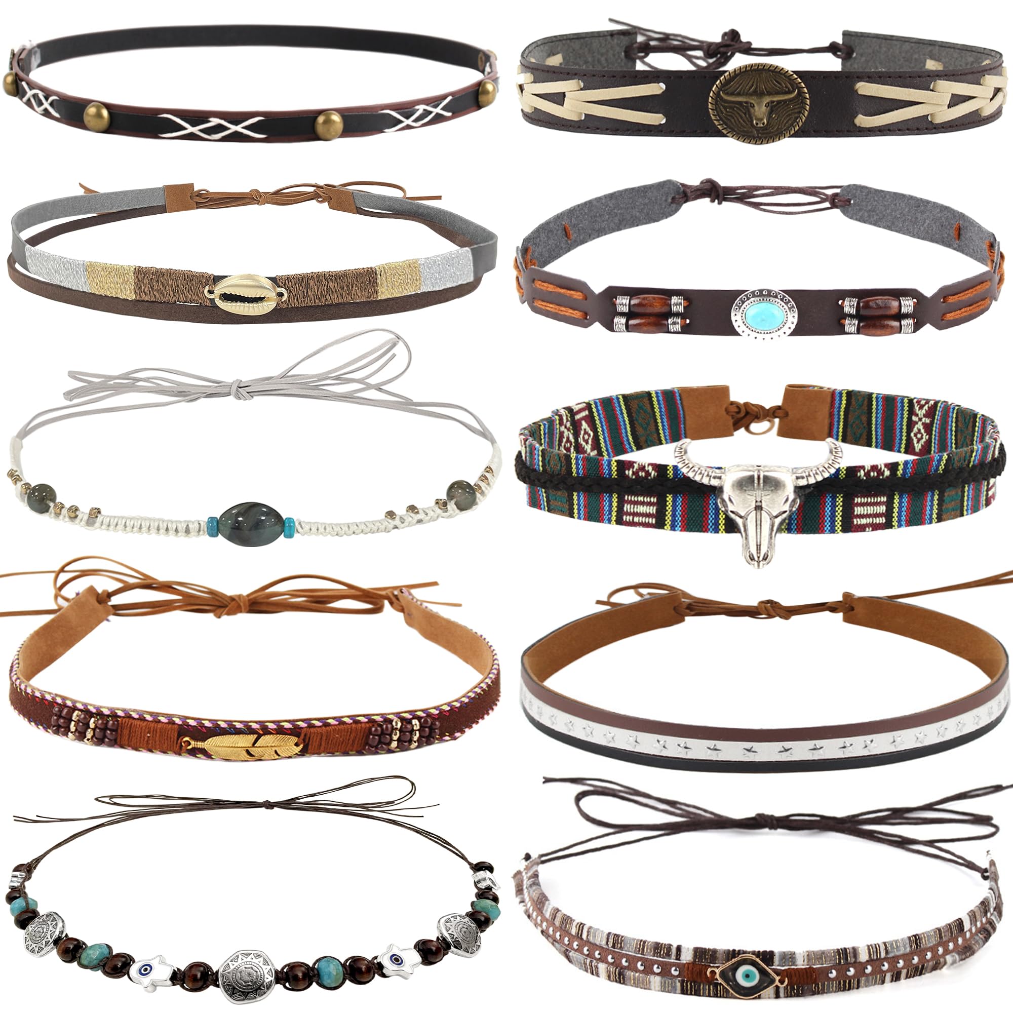 Qincycle Cowboy Hat Bands 10 Pcs Rural Cowgirl Beaded Cowboy Hat Ethnic Western Hat Belts