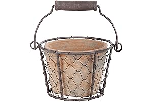 Esschert Design Terracotta Pot with Metal Basket & Handle