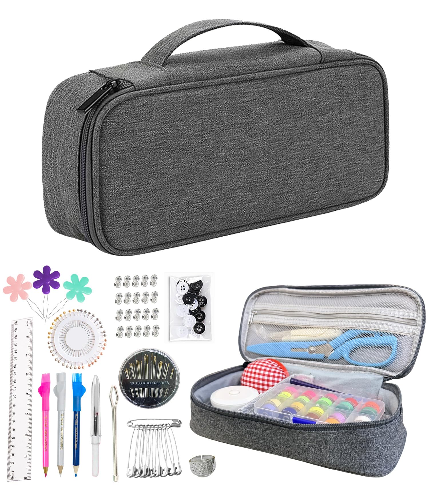 Xypower Sewing Kit with Storage Bag, Complete Sewing Accessories Set for Hand Sewing, Portable Sewing Tools for Home and Travel SK02 Grey