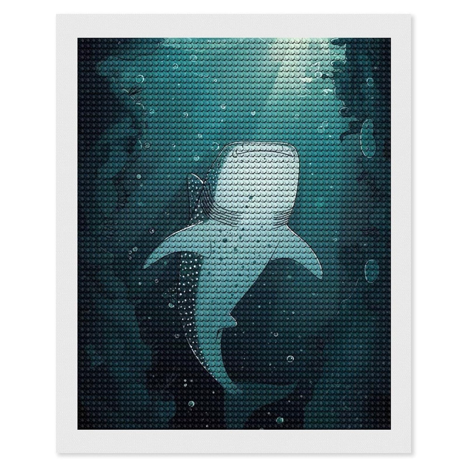 Junmoney Whale Shark Underwater Diamond Painting Canvas Set 16"x20", for Women, Mindful Craft Activity, Cosy Home Accent, Festive Craft Gift