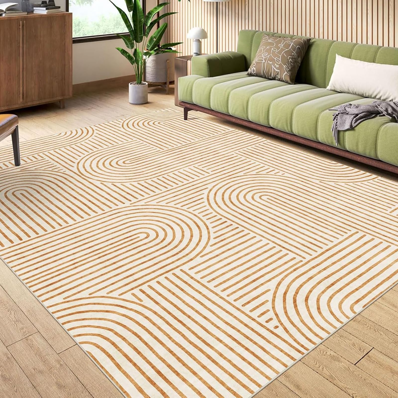 Tapis géométrique orange 155x215cm pour salon et grande chambre