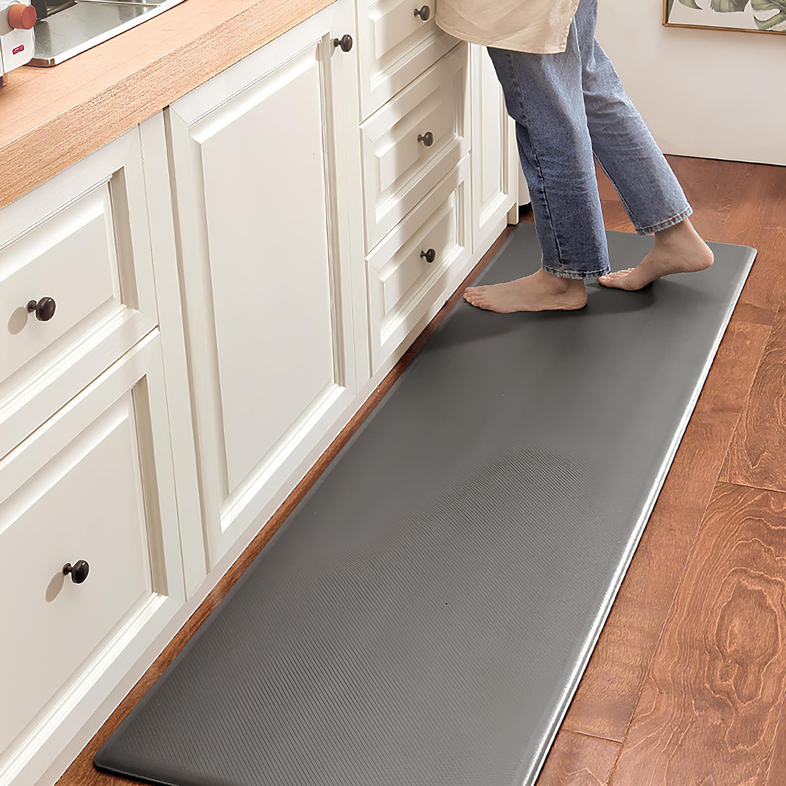 Tapis de cuisine anti-fatigue, imperméable, antidérapant, ergonomique et confortable, tapis de sol rembourré anti-fatigue pour la maison, le bureau, la buanderie, le bureau, 51 x 99 cm, noir
