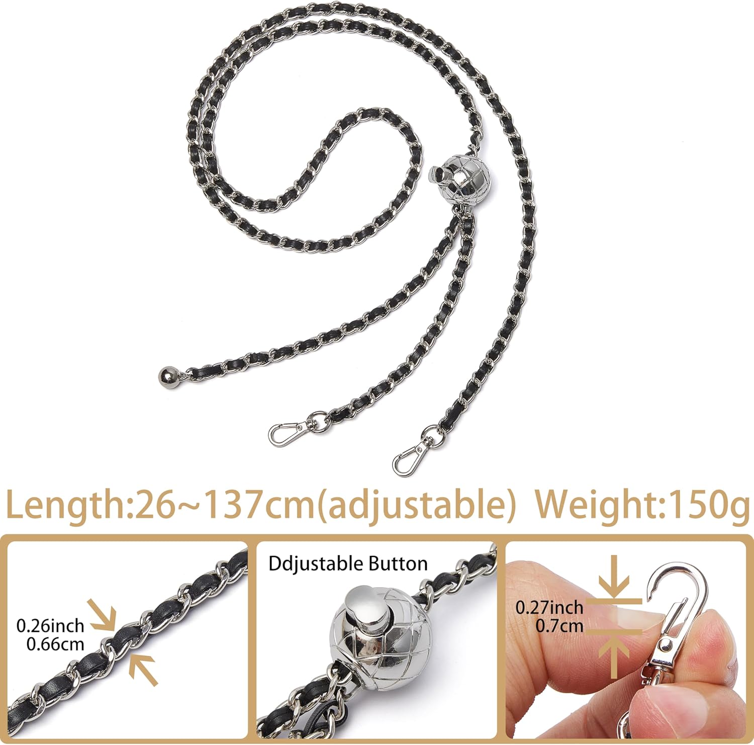 DORIS&JACKY 54 Inches Adjustable Purse Chain Strap, Thin Shoulder Crossbody Replacement Strap with Metal Ball - Image 4