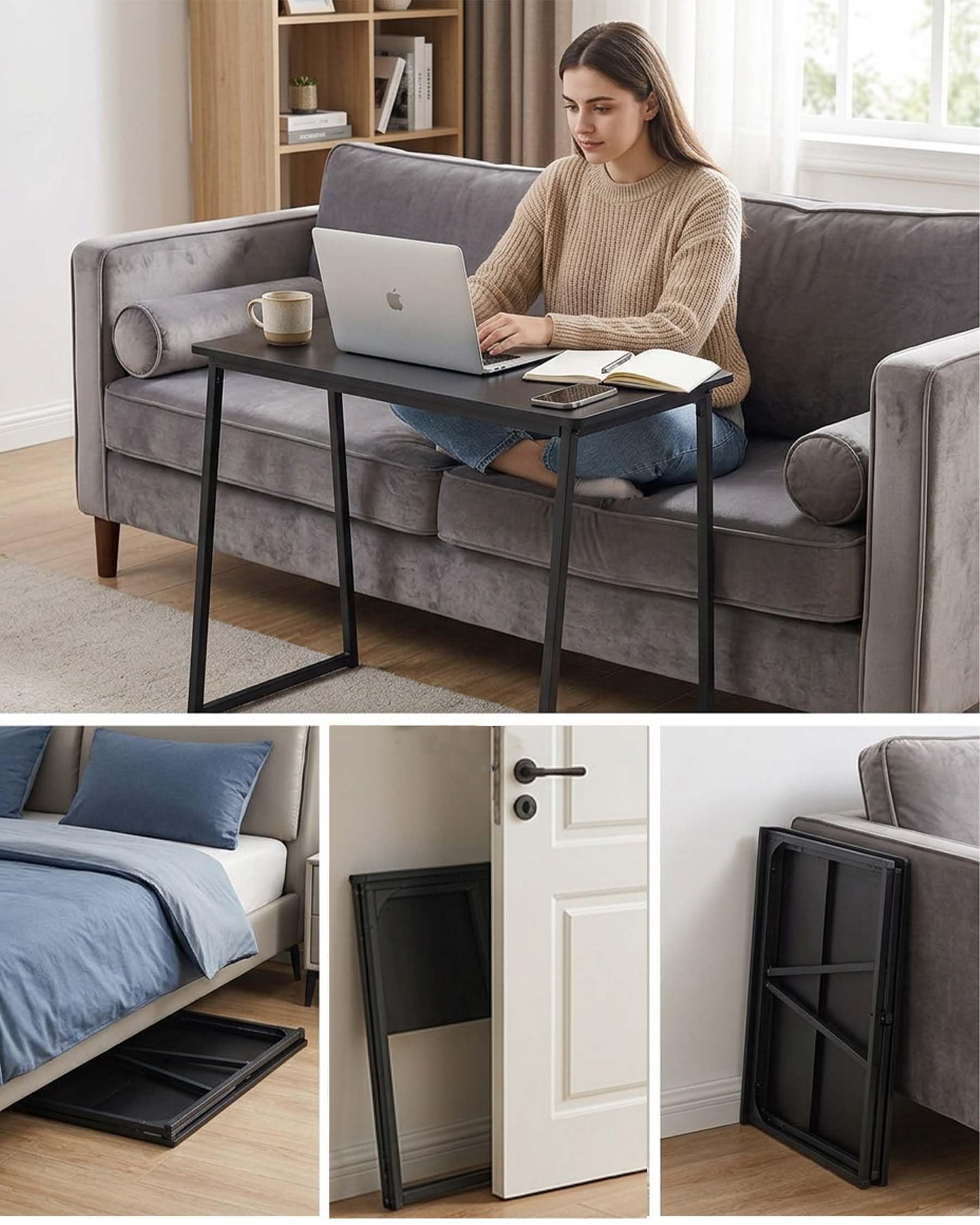 Scrivania pieghevole 80 x 40 x 74 cm, tavolino piccolo PC, tavolo pieghevole per ufficio, soggiorno e camera da letto, moderna scrivania pieghevole, piccola scrivania