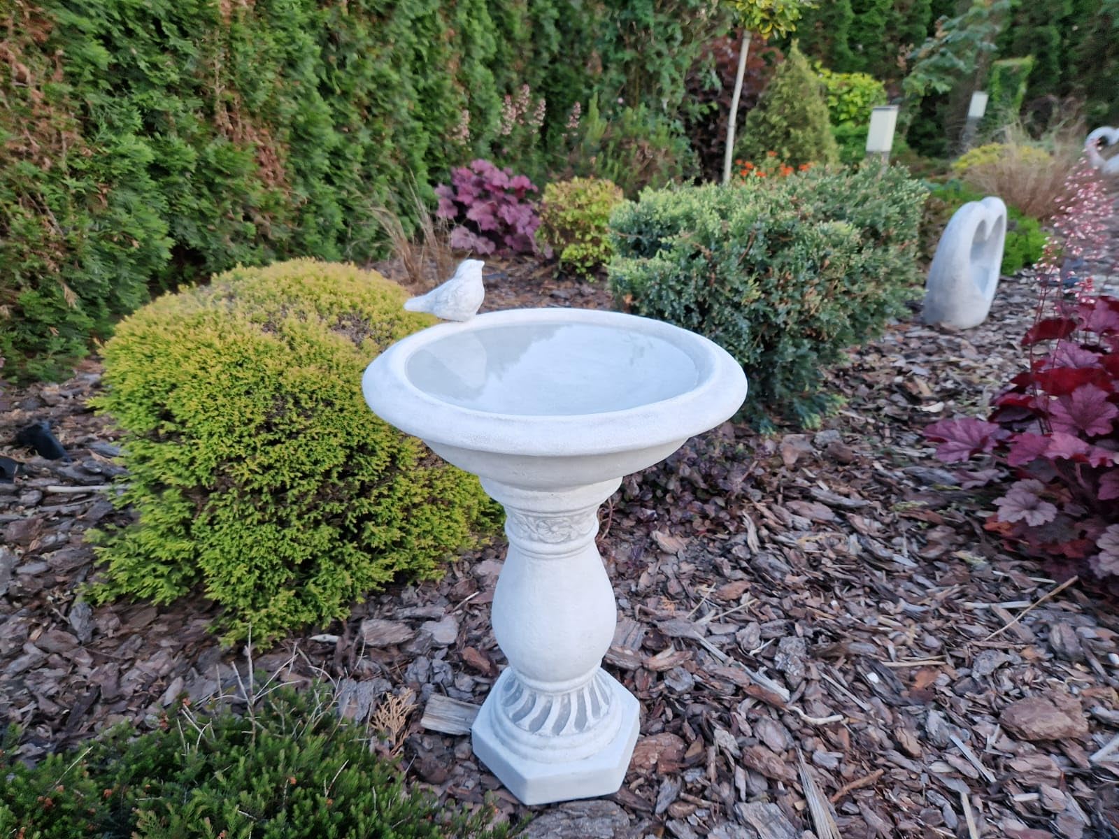 Ornement de Jardin en Pierre coulée - Bain d'oiseau Antique sur Colonne décorative