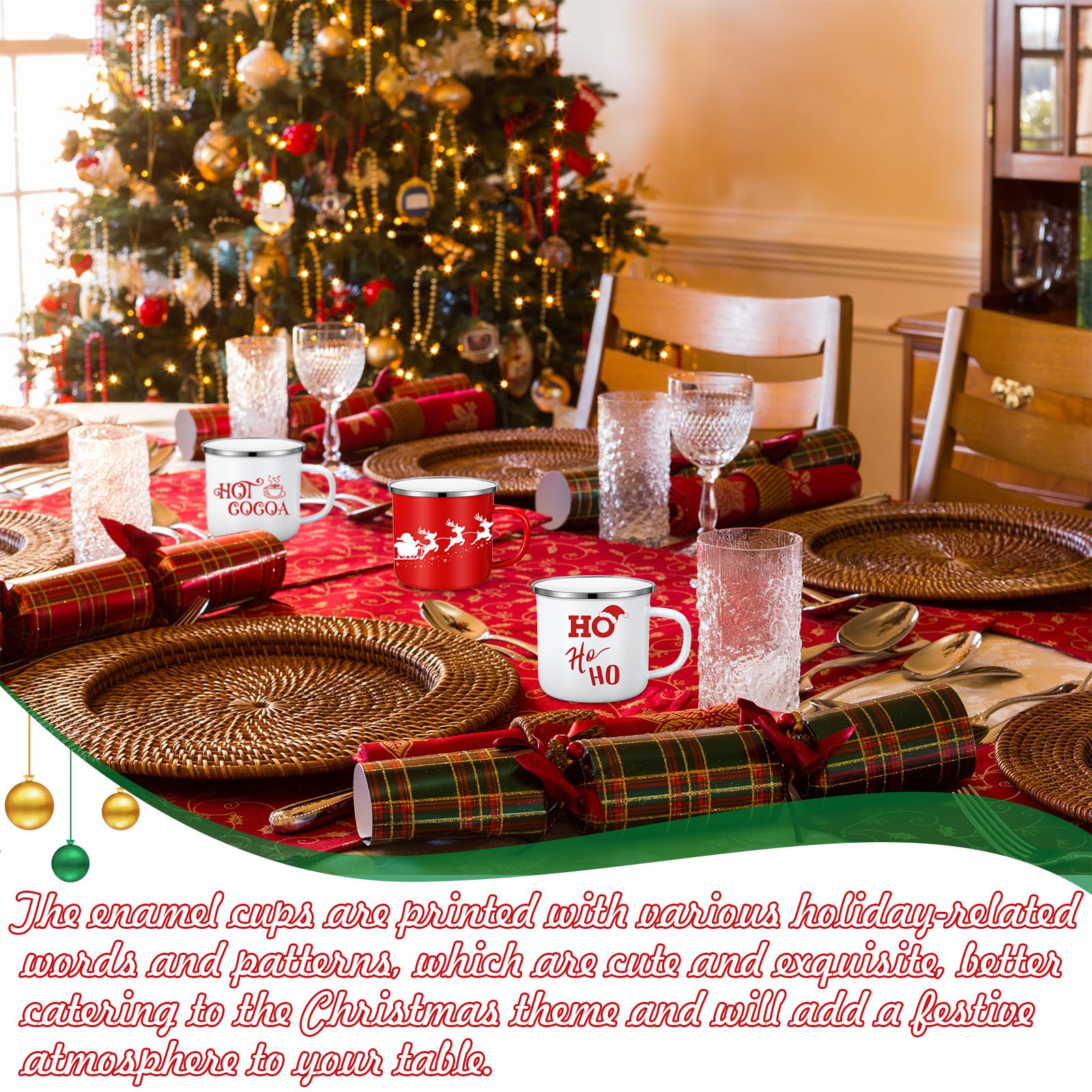 Zhehao Emaille-Tassen für den Winterurlaub, 325 ml, saisonale Frohe Weihnachten, heiße Schokolade, Kaffeetassen für Weihnachten, Kaffee, Tee, Damen, Kollegen, Geschenk (niedliches Design), 9 Stück