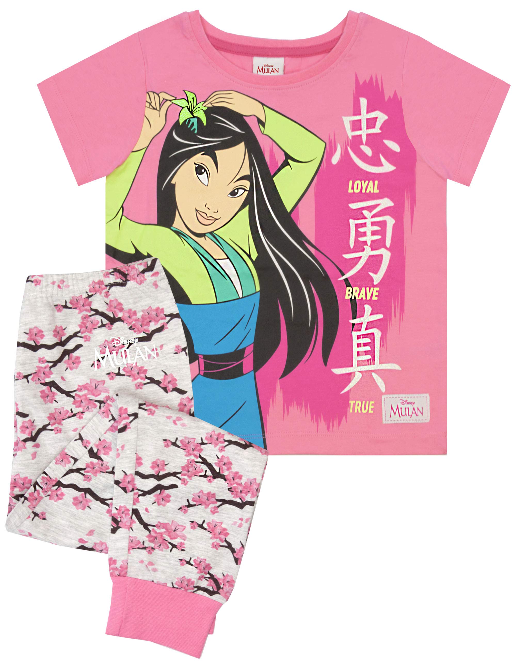 Disney Girls Pink Mulan Loyal Brave True 'S Long Pyjamas Nightwear Set