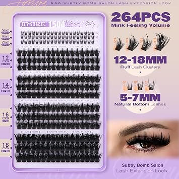 Manga Cluster Lashes 150D Spiky Individual Eyelashes with Bottom Lashes 12-18MM Long Fairy Lash Clusters 264Pcs Wispy Lashes Individual Cluster DIY at Home by JIMIRE