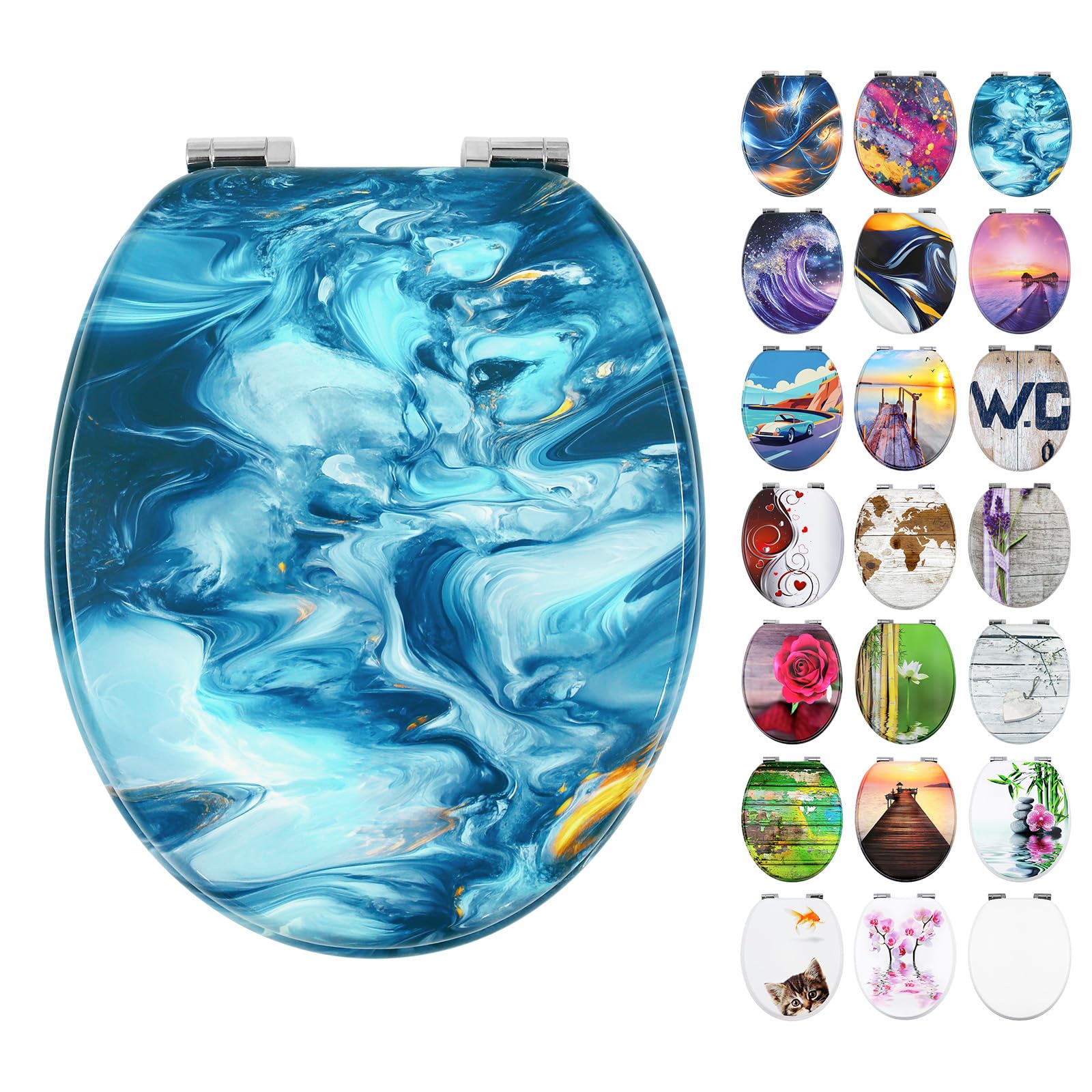 Fanmitrk Wooden Toilet Seat-Durable MDF Toilet Seat Soft Close in Various Patterns(MDFDJ2508) โ image 1