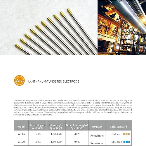 Miniatura 3 de Electrodo de tungsteno para soldadura TIG 2% lantanado 116" x 7" (azul cielo, LANTHANUM-TUNGSTEN ELECTRODE WLa) paquete de 10
