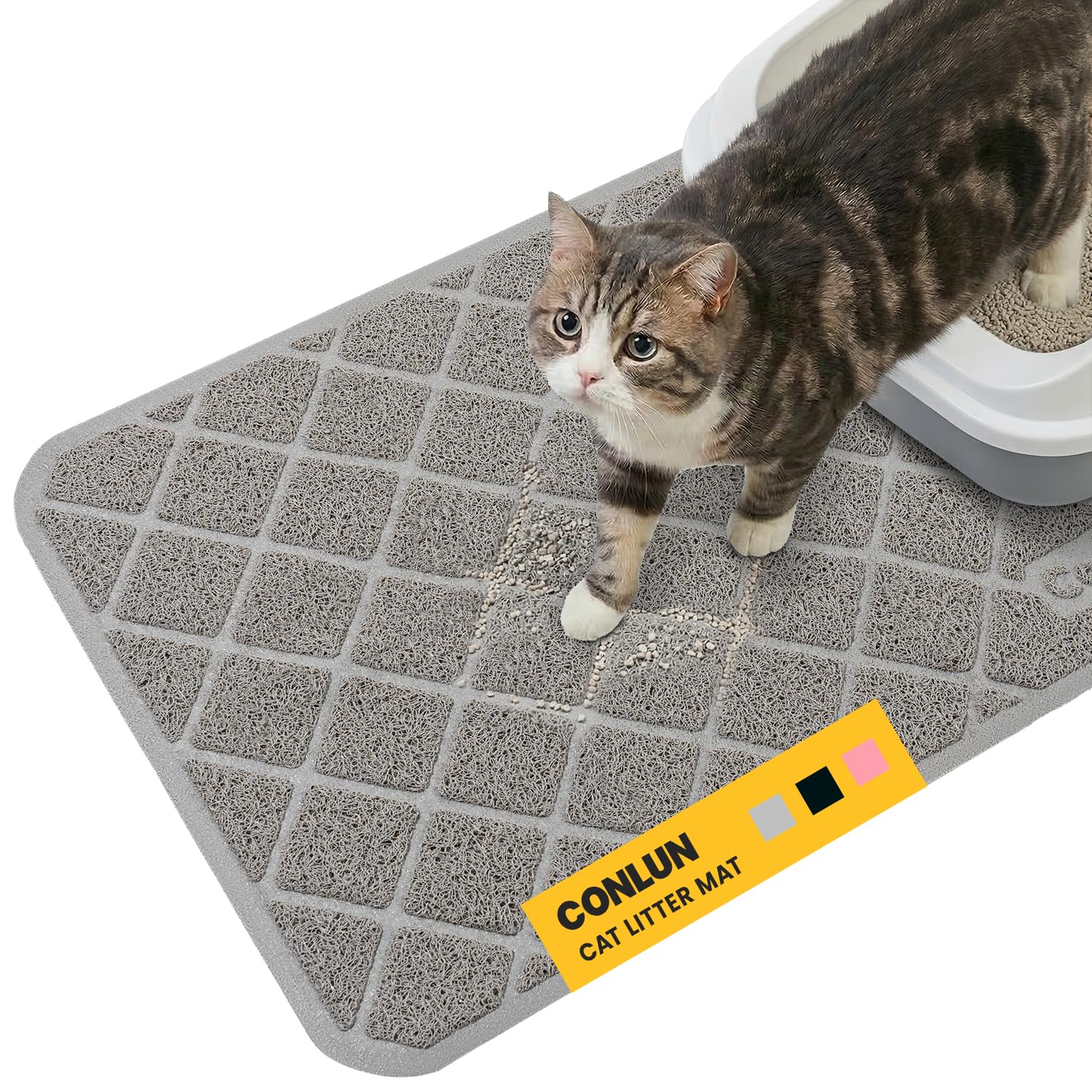 Cat Litter Mat Litter Trapping Mat, 24" x 17" Premium Durable PVC Grid Mesh with Scatter Control, Non-slip, Less Waste Cat Litter Box Mat, Soft on Kitty’s Paws, Urine Waterproof