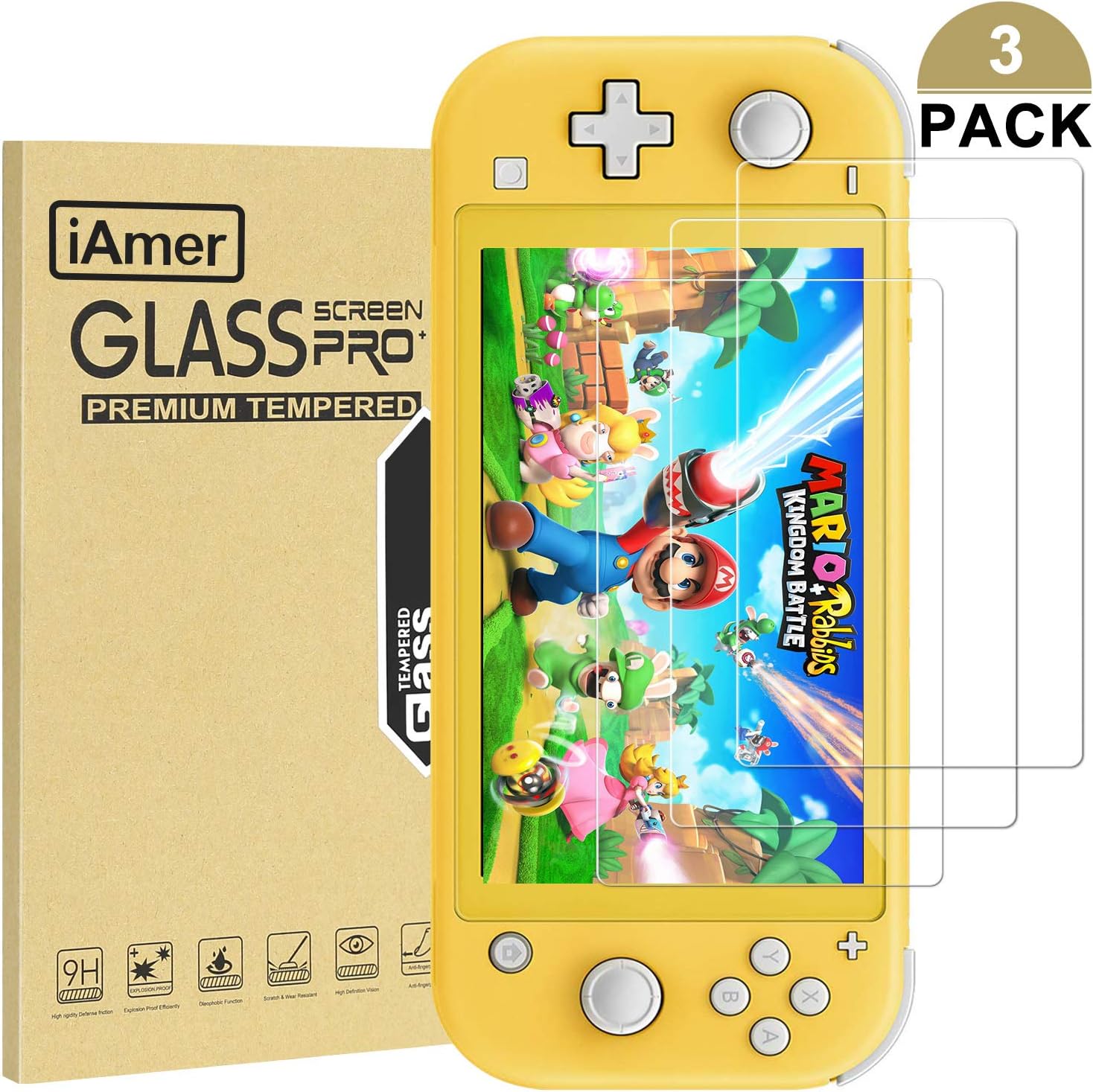 iAmer Tempered Glass Screen Protector for Nintendo Switch Lite 2019，Transparent HD Clear Anti-Scratch with Anti-Fingerprint Bubble-Free Fit Switch Lite（3 Pack）