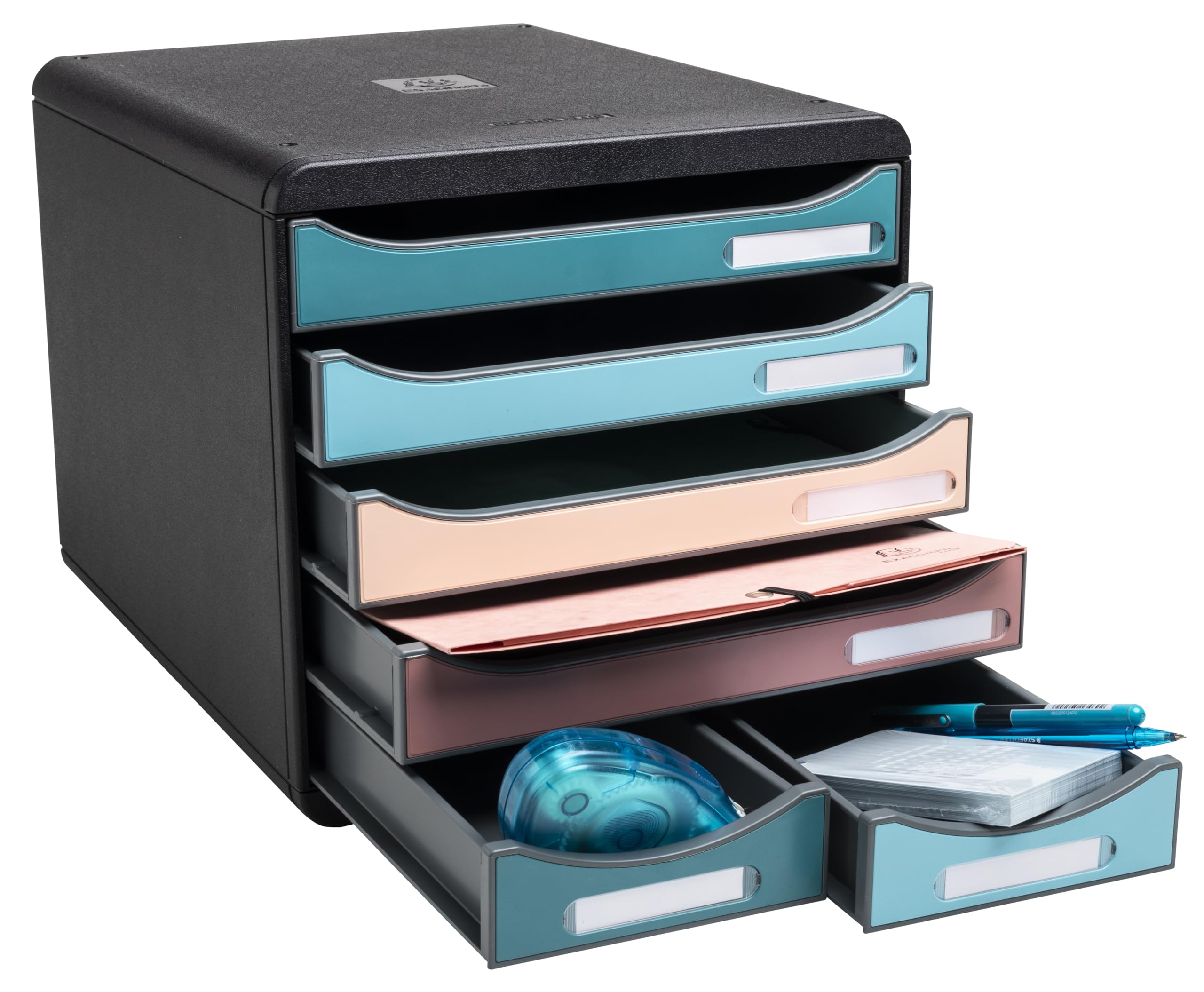 Exacompta - Réf. 312606D - BIG-BOX maxi Skandi - 1 Caisson 4 tiroirs pour document A4+ et 2 petits tiroirs pour ranger des ustensiles de bureau - Dimensions extérieures : P 34,7 x l 27,8 x H 27,1 cm