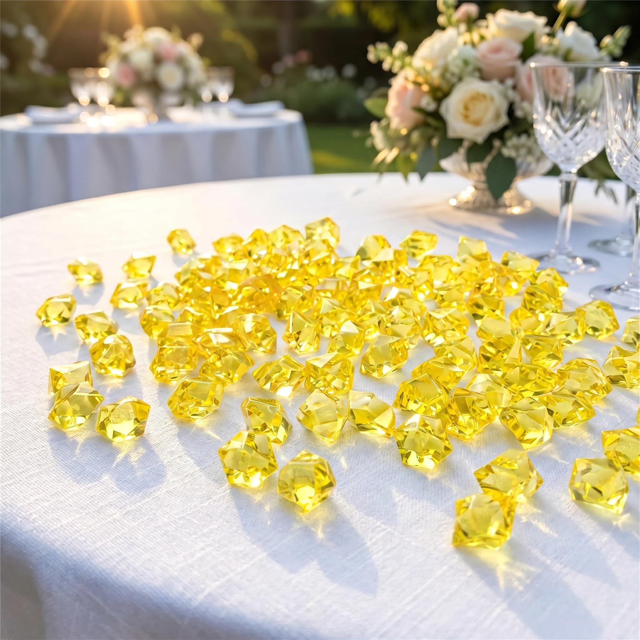 Lot de 200 pierres précieuses en acrylique jaune de qualité supérieure pour décoration de table, vase, aquarium (jaune)