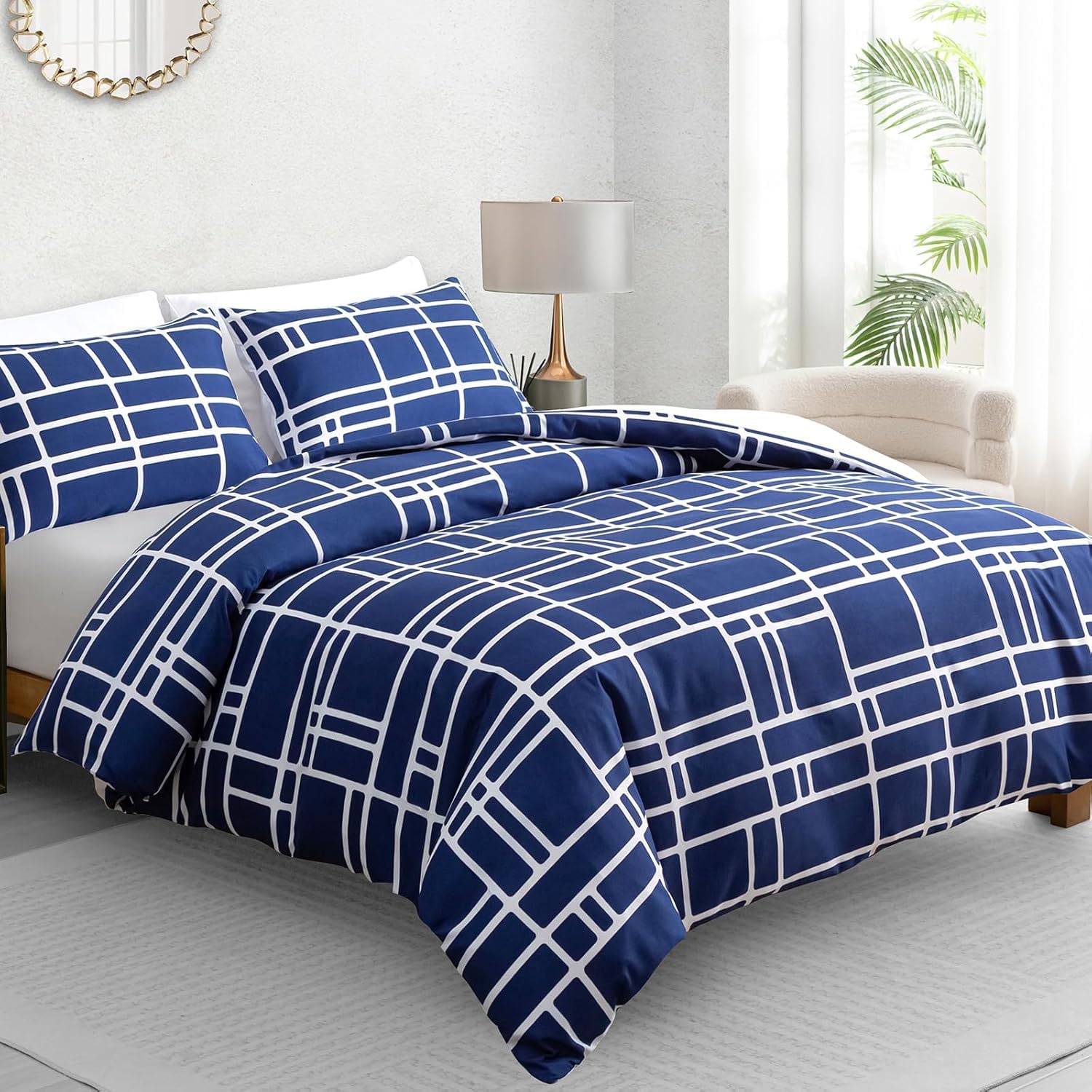 Pamposh Set di biancheria da letto Copripiumino in microfibra ultra morbida con federa – Set di biancheria da letto con cerniera (Blu, (1 x 155 x 220 cm) + (2 x Federa 80 x 80 cm))