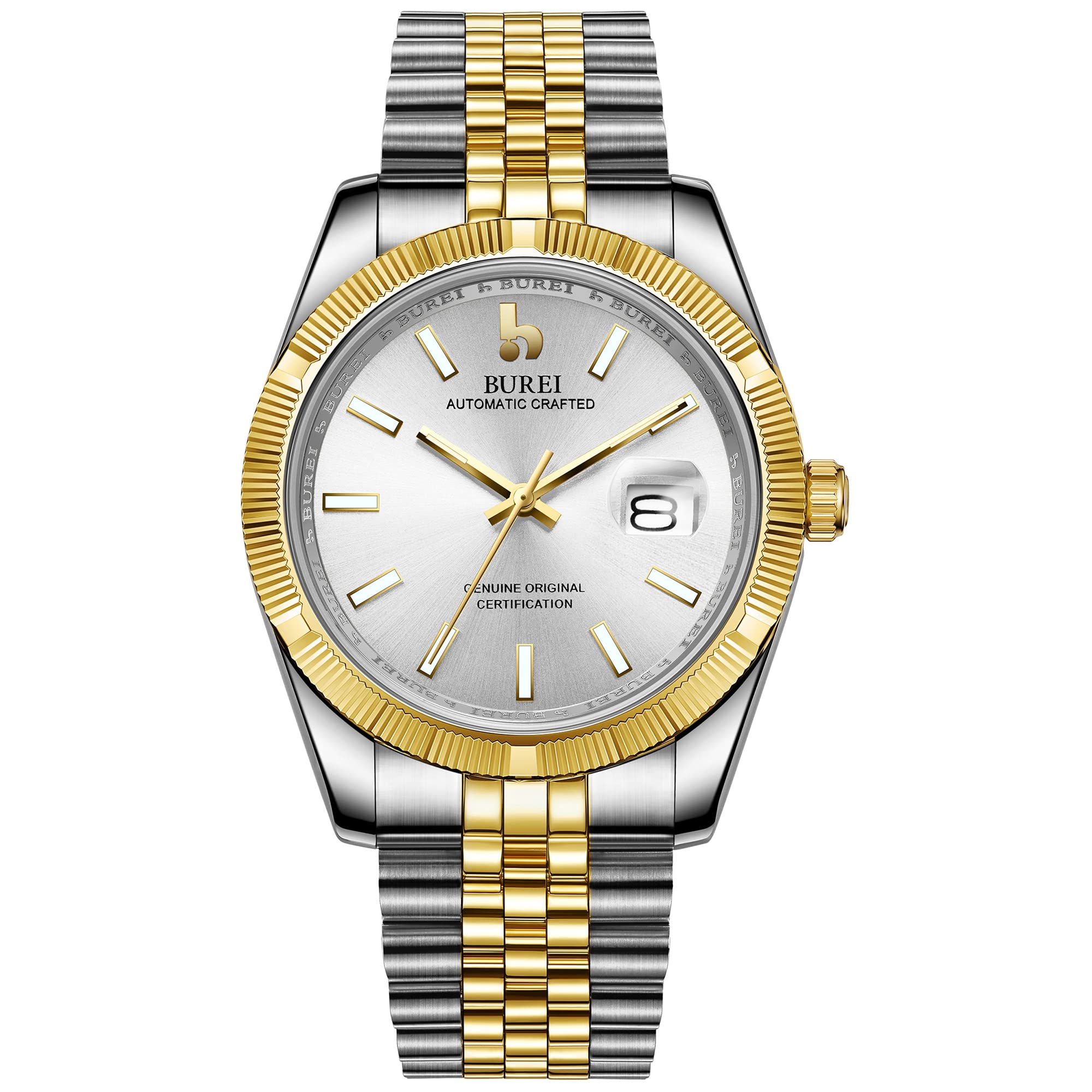 BUREIMen's Classic Luxury Watch Stainless Steel Waterproof Machine Watch Fashion Double Watch Date Sapphire Crystal