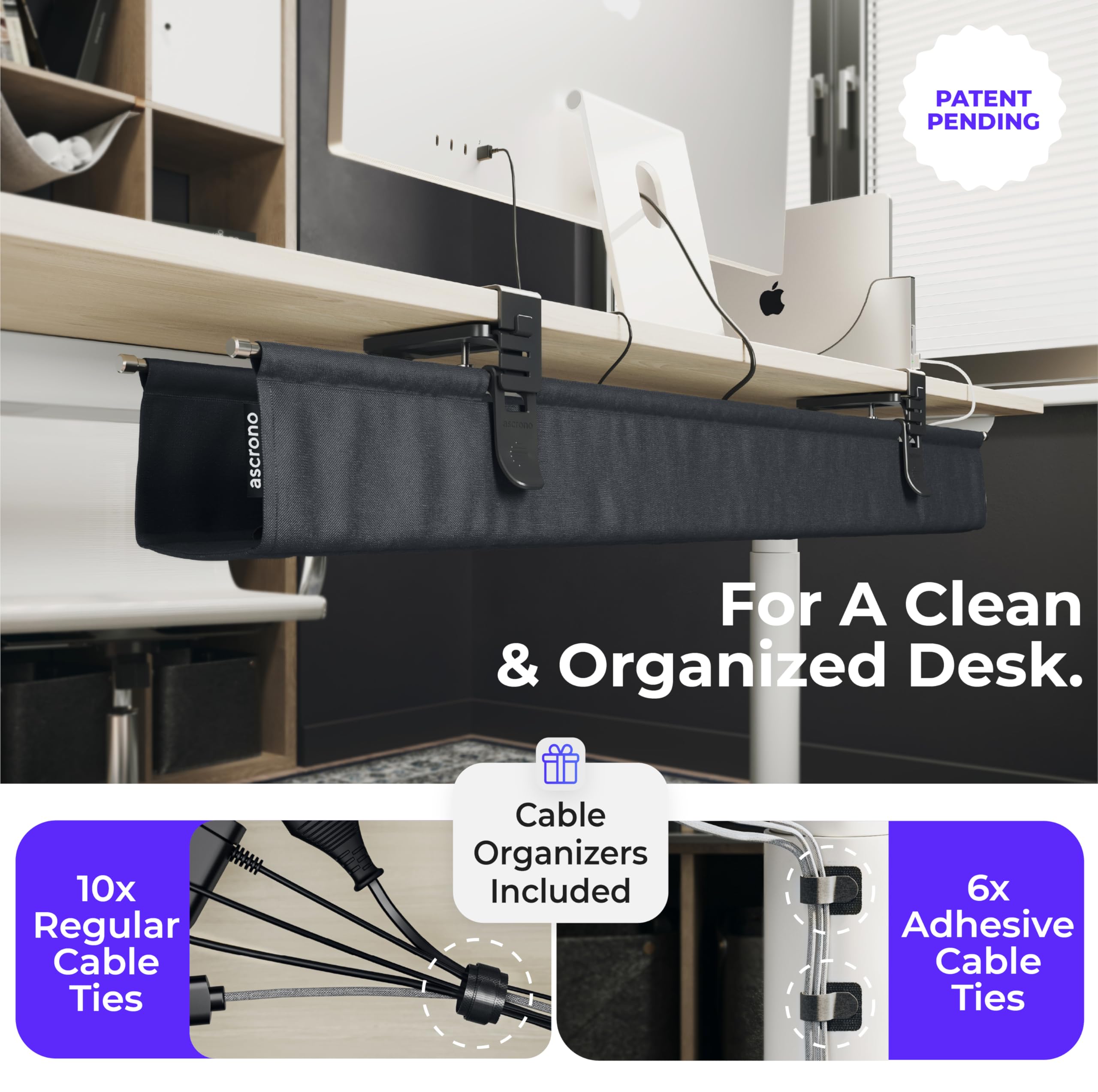 Desk Cable Management Rack Power Strip Under Tray 2 Packs, No Drill ...