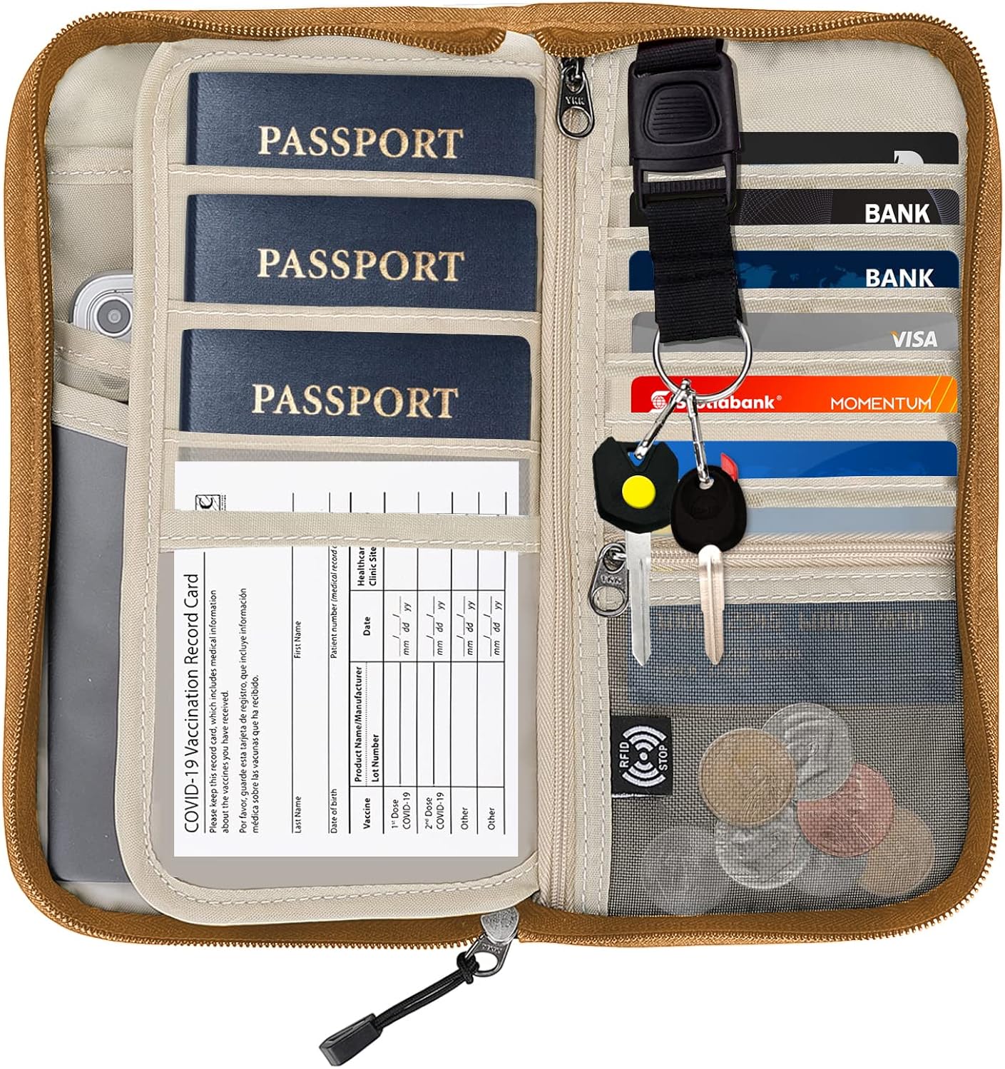  | ZOPPEN RFID Travel Passport Wallet & Documents Organizer Zipper Case with Removable Wristlet Strap, Black | Passport Wallets