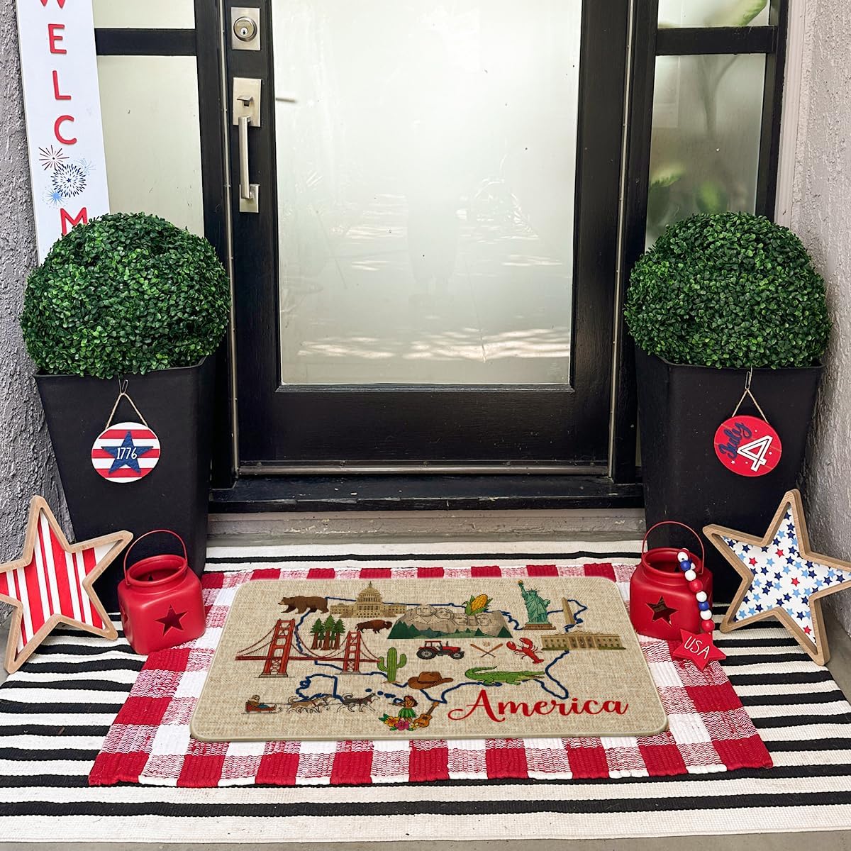 Artoid Mode America Statue of Liberty 4TH of July Doormat, Patriotic Memorial Day Home Decor Low-Profile Switch Rug Door Mat Floor Mat for Indoor Outdoor 17x29 Inch