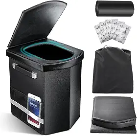 Sckee - Vaso Sanitário Portátil XL para Adultos, 42 cm de Altura, com Tampa e Bolsa de Transporte, Preto Escuro