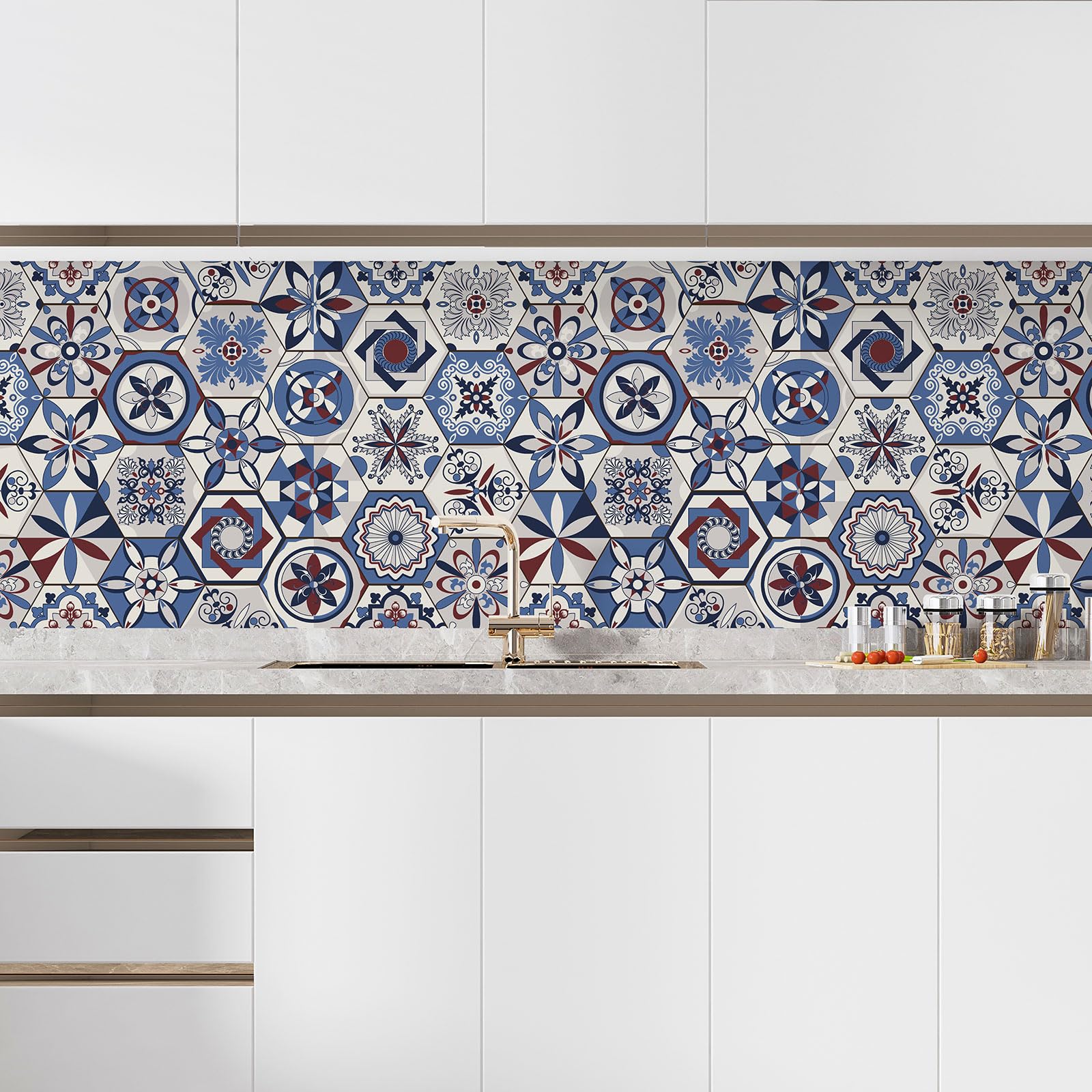 Lumalea Adesivo per cucina, effetto piastrelle di cemento, 3617681369110, adesivo + protezione opaca, 90 x 117 cm
