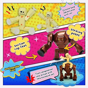 Zing StikBot & Mega Monster Stop-Motion Animation Pack – Exclusive Figure, Creative Toy for Kids Age 4+ (Bronze + Butter Yellow)