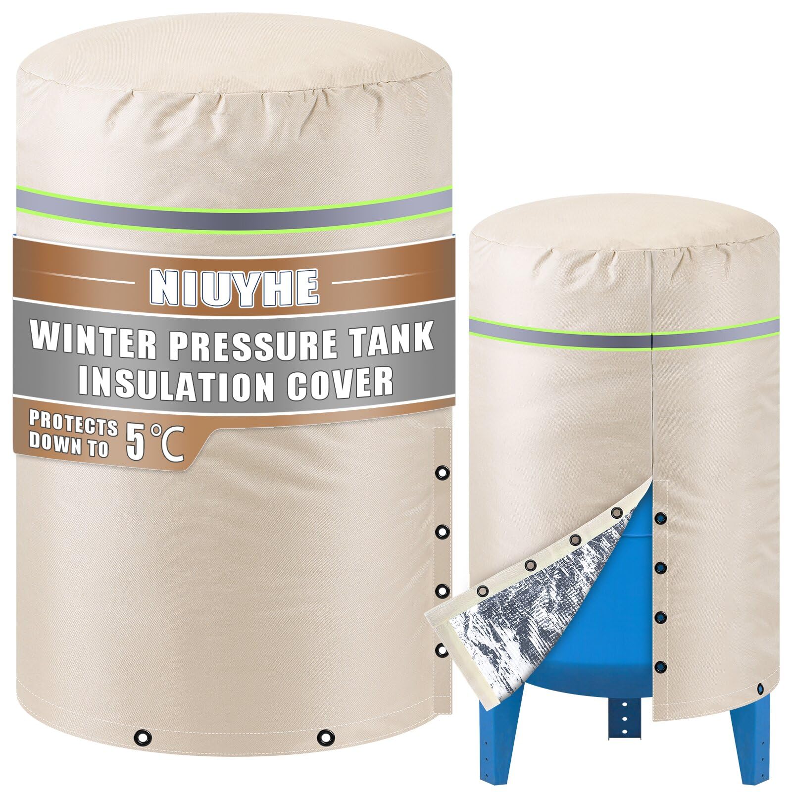 Outdoor Round Water Pressure Tank Cover with Cold Snap Foil Insulation and Insulation Cotton, 20" Diameter x 34" H Thickened 3 Layers Water Well Pump Covers Insulated winter Freeze Proof waterproof