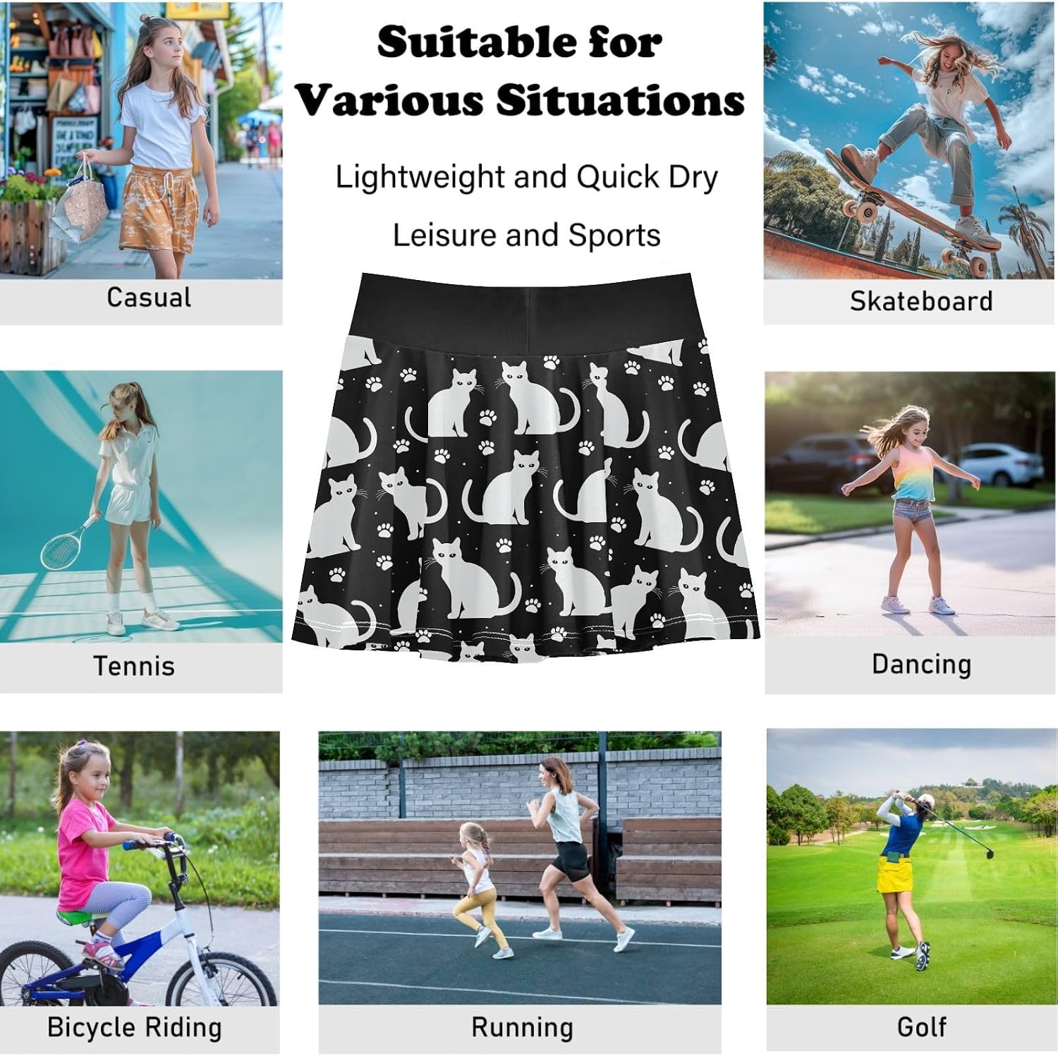 visesunny Halloween Cat Paw Girl's Golf Skirt Athletic Tennis Skort Sport Activewear with Double Layer Pockets