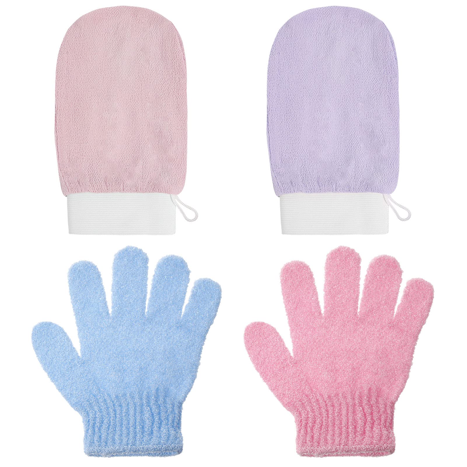 CREPUSCOLO 4 Pieces Double Sided Exfoliating Gloves Body Scrubber Scrubbing Glove Bath Mitts Scrubs for Shower
