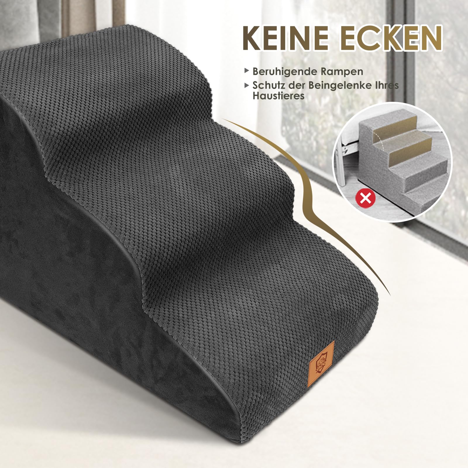 Thihome Scala per cani di piccola taglia, 3 livelli, spugna ad alta densità, altezza 40 cm, con rivestimento impermeabile, antiscivolo, scala per animali domestici, colore nero