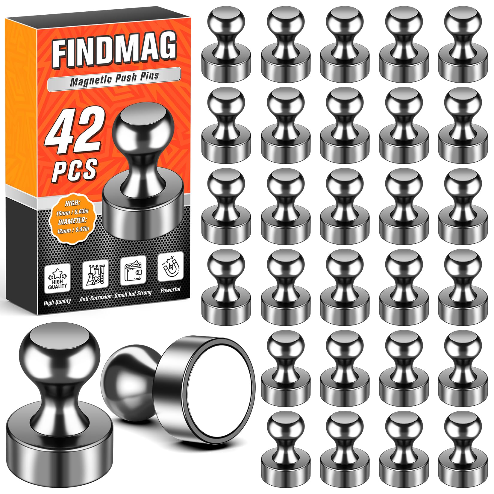 Amazon.com: FINDMAG Magnetic Push Pins, 42 Pack Fridge Magnets ...