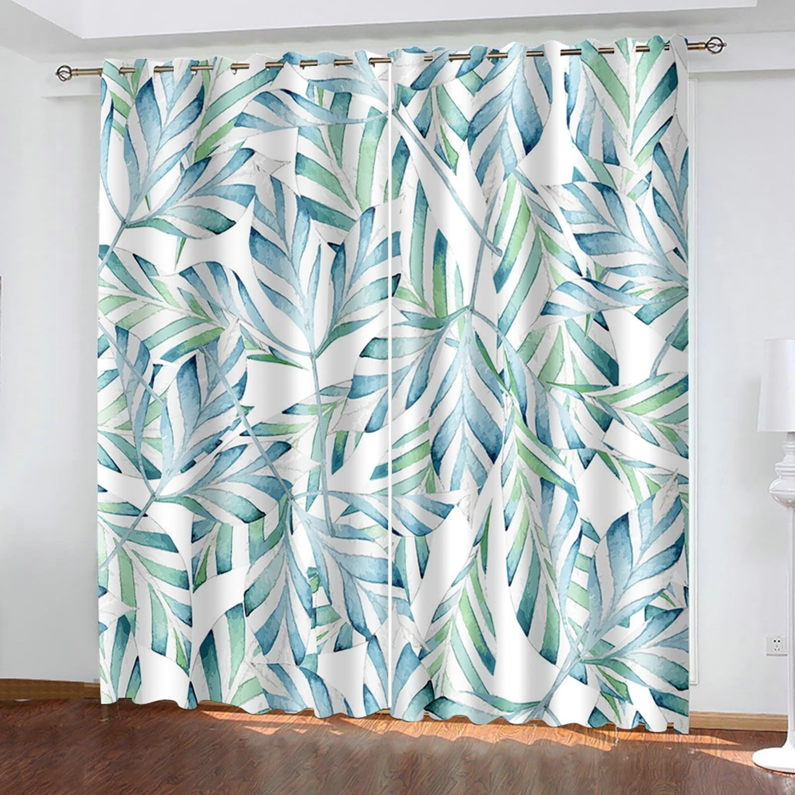 Vorhänge Blickdicht mit Ösen, Verdunklungsvorhänge Blätter 2er Set H 244 x B 107 cm Wohnzimmer Gardinen