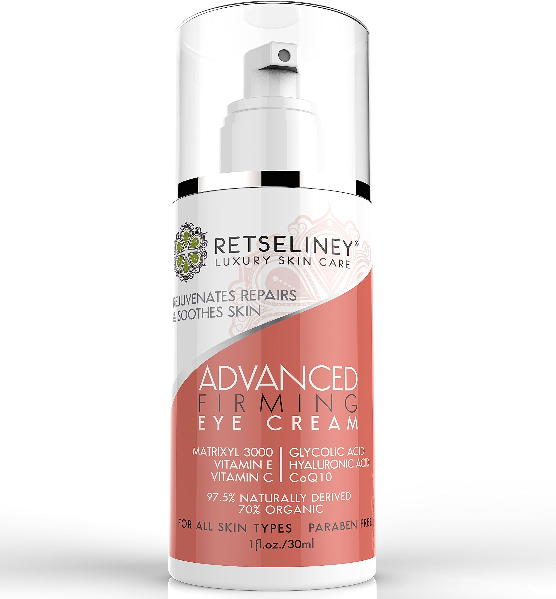 Eye Firming Cream for Dark Circles, Puffiness, Wrinkles & Bags, Organic & Natural, Best Anti Aging Eye Tightening Lotion for Crow's Feet and Fine Lines Twice the Size